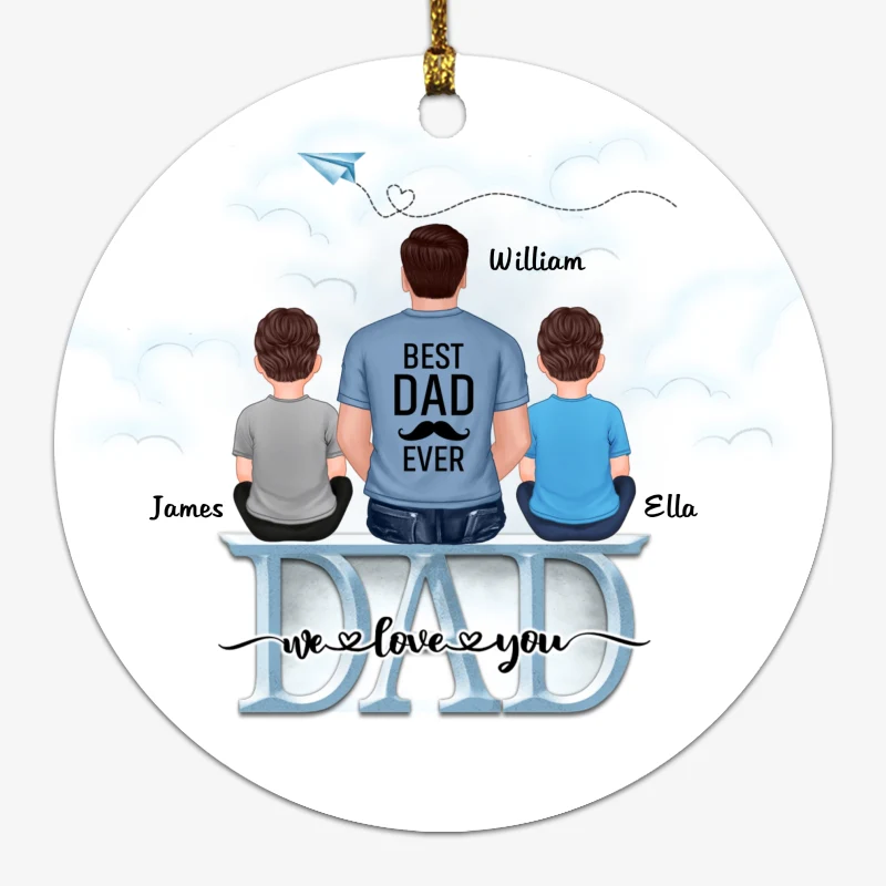 Dad Grandpa And Kids On Text Personalized Circle Ornament - Image 2