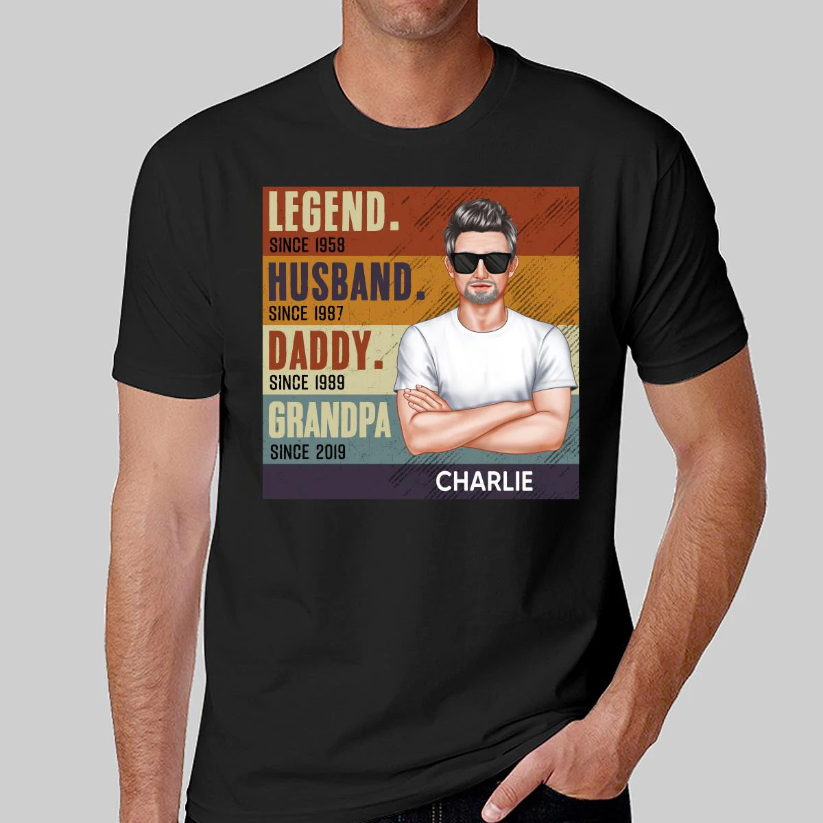 Dad Grandpa Crossed Arm Legend Retro Personalized Shirt - Image 2