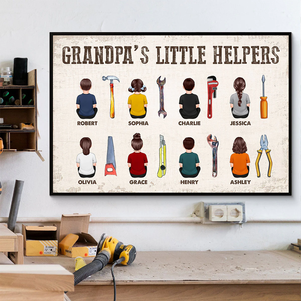 Dad Grandpa Dad Little Helpers Man Kids Dogs Cats Personalized Poster, Meaningful Father's Day Gift for Dad, Gift for Husband