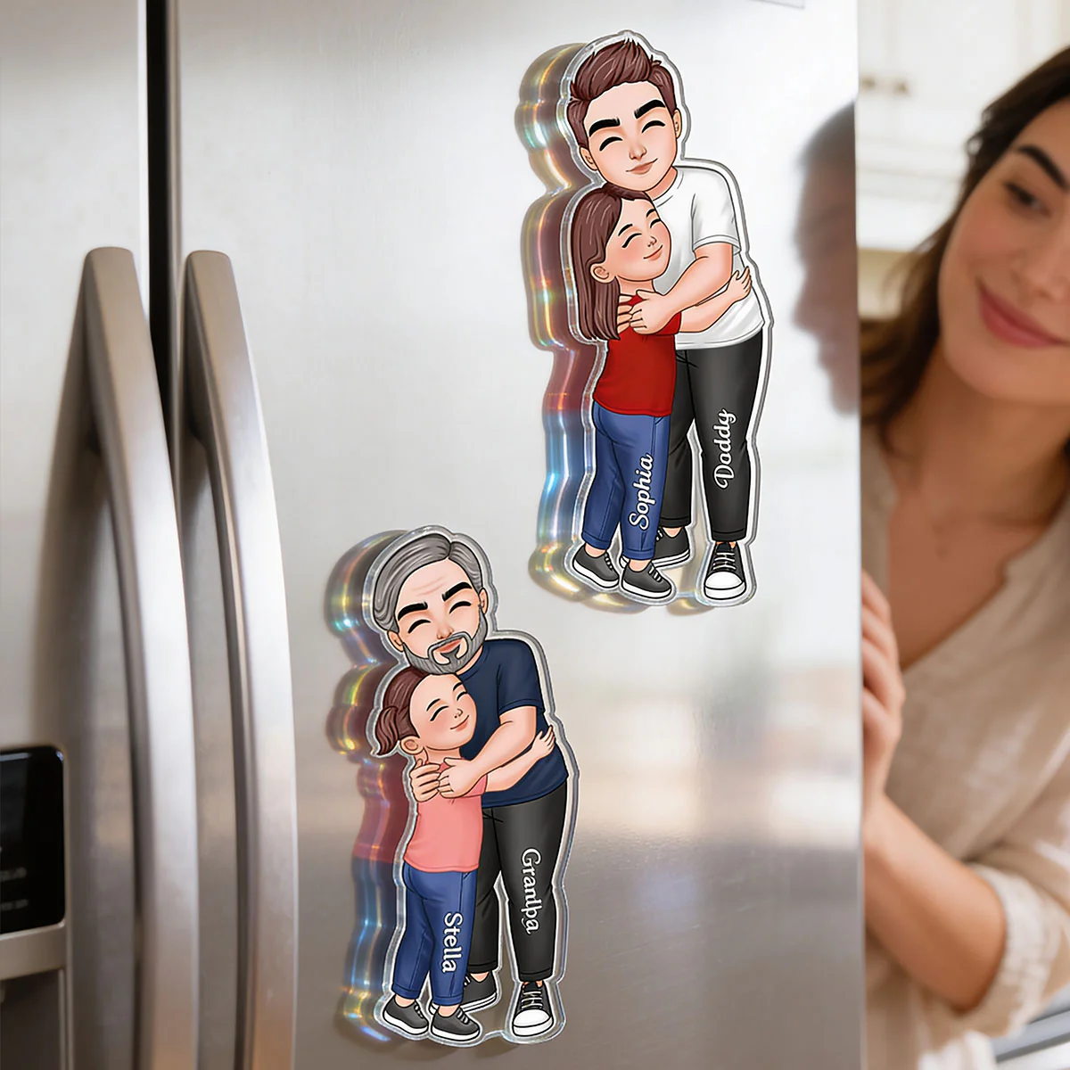 Dad Grandpa Embracing Kid - Personalized Acrylic Fridge Magnet - Heartfelt Father's Day Gift For Dad, Grandpa - Image 6