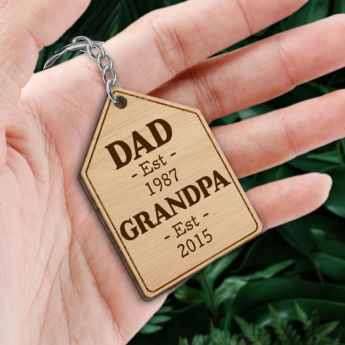 Dad Grandpa Est Date Personalized Wooden Keychain - Image 2