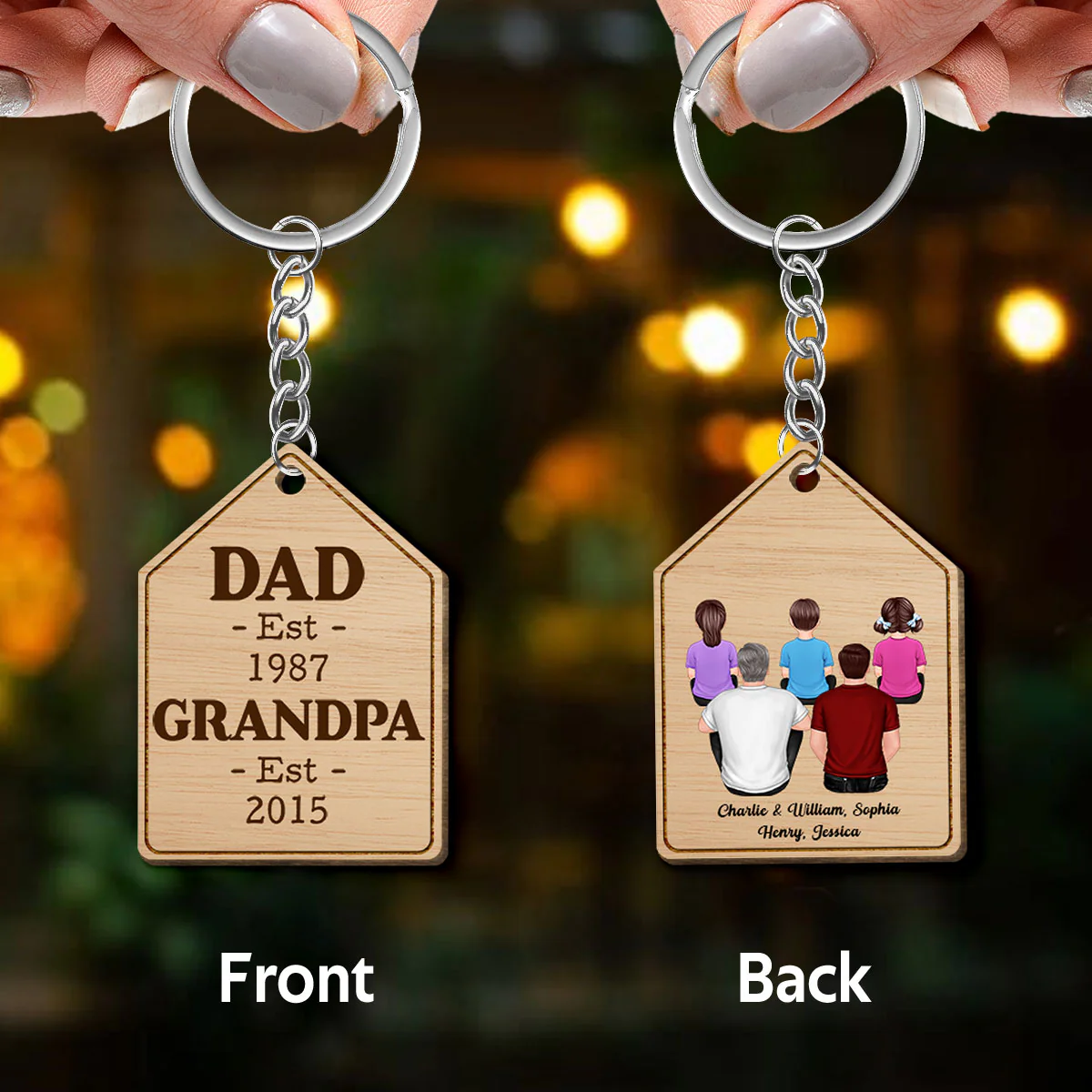 Dad Grandpa Est Date Personalized Wooden Keychain - Image 3