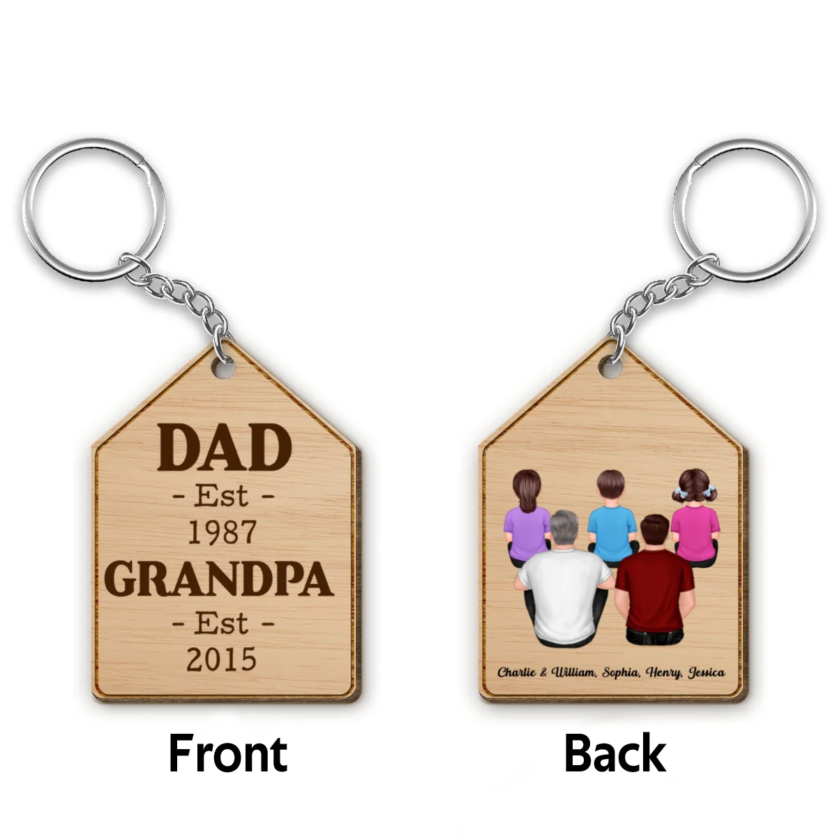 Dad Grandpa Est Date Personalized Wooden Keychain - Image 4