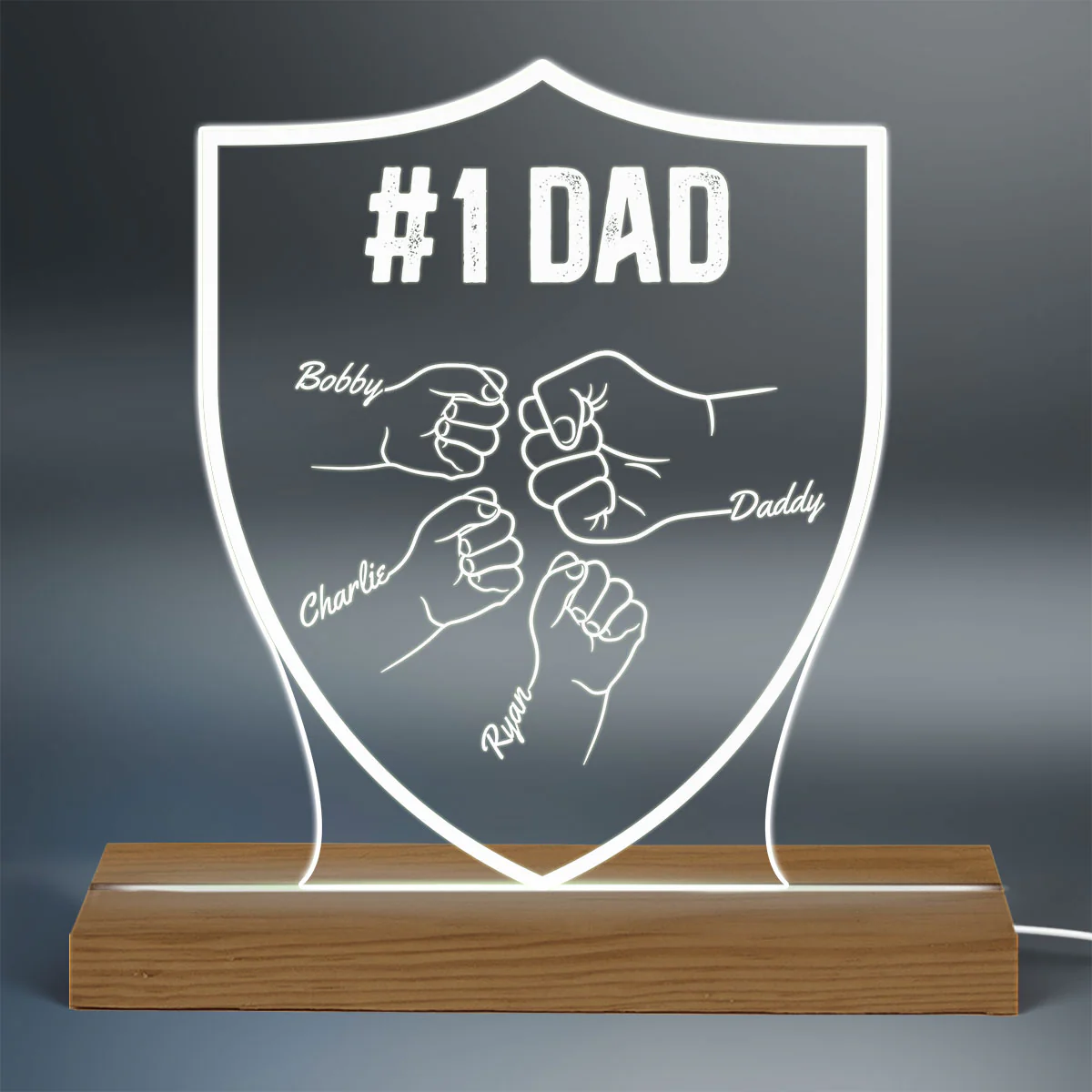 Dad Grandpa Fist Bump Personalized Custom Shaped Acrylic Plaque With LED Night Light - Image 3