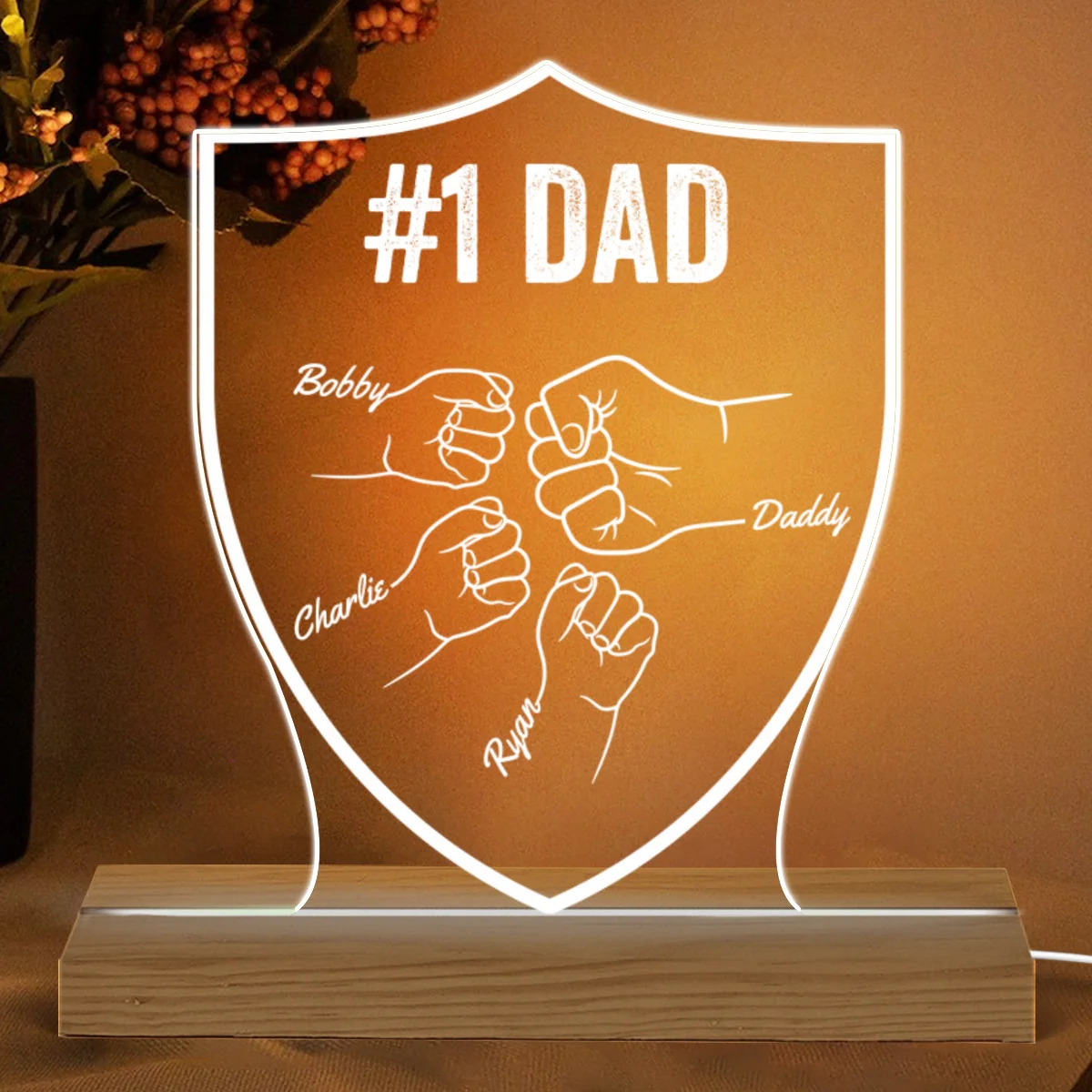 Dad Grandpa Fist Bump Personalized Custom Shaped Acrylic Plaque With LED Night Light - Image 5