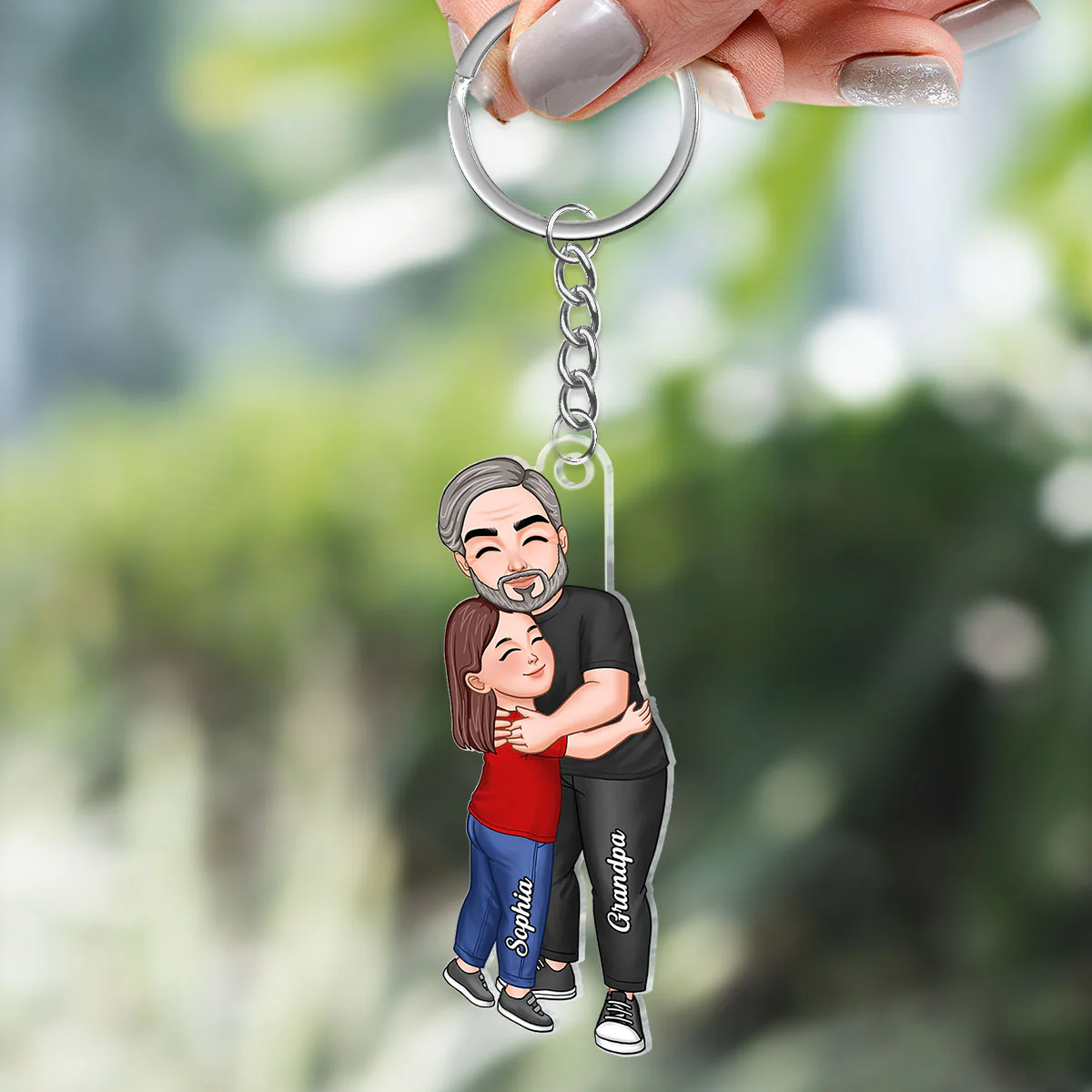 Dad Grandpa Hugging Kid Personalized Acrylic Keychain - Image 2