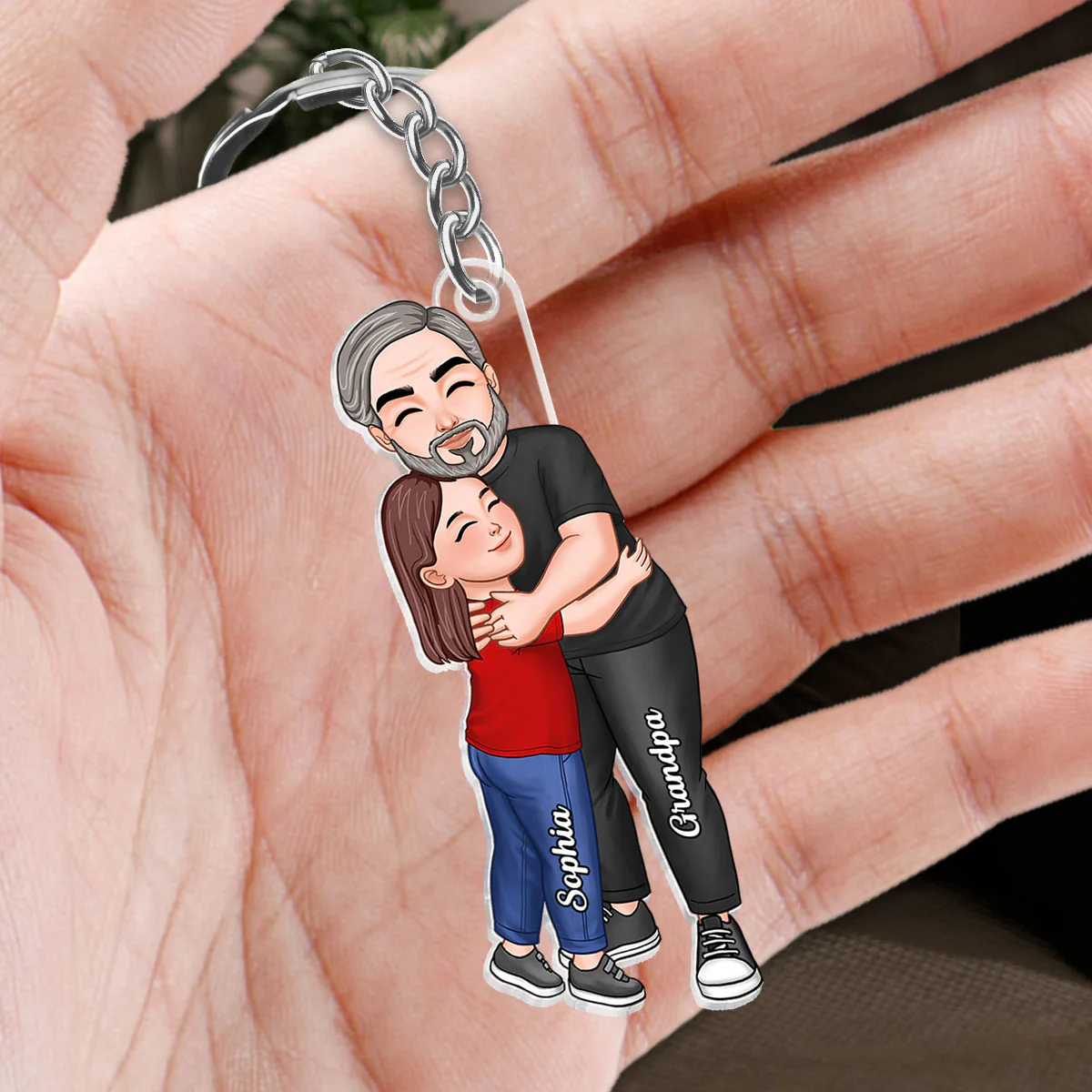Dad Grandpa Hugging Kid Personalized Acrylic Keychain - Image 3
