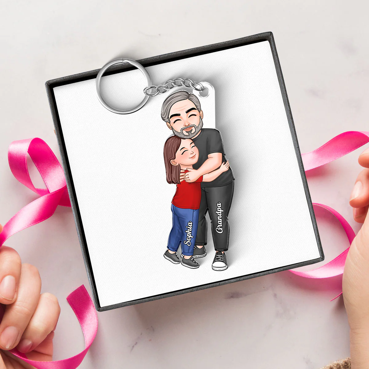 Dad Grandpa Hugging Kid Personalized Acrylic Keychain - Image 4