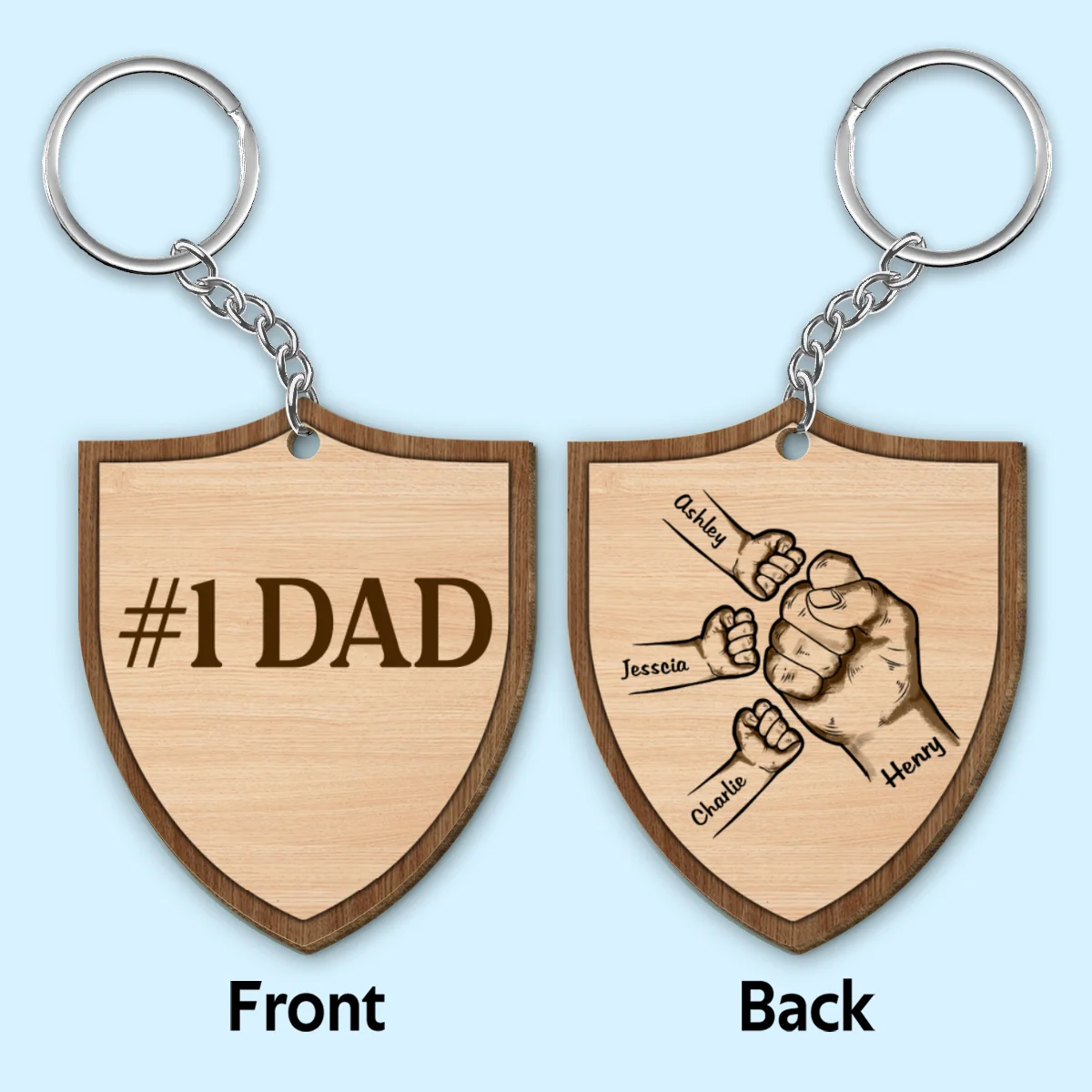 Dad Grandpa Kids Fist Bump Personalized Wooden Keychain - Image 4
