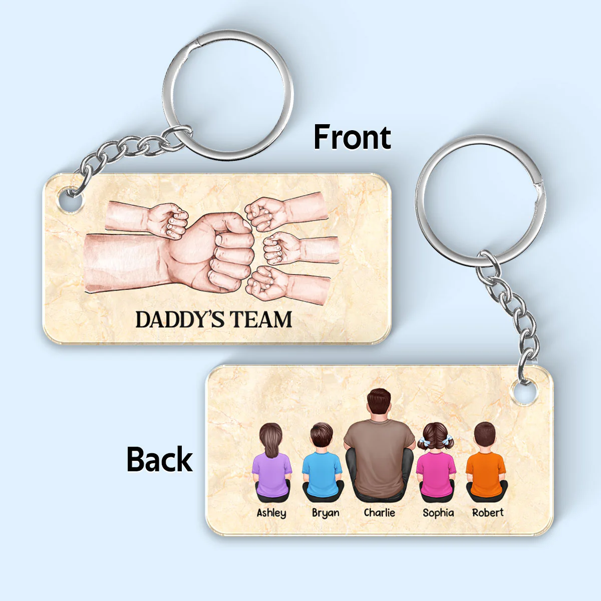 Dad Grandpa Man Kids Fist Bump Personalized Acrylic Keychain - Image 2