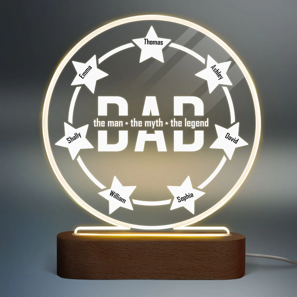 Dad Grandpa Man Myth Legend Personalized Circle Acrylic LED Night Light - Image 2