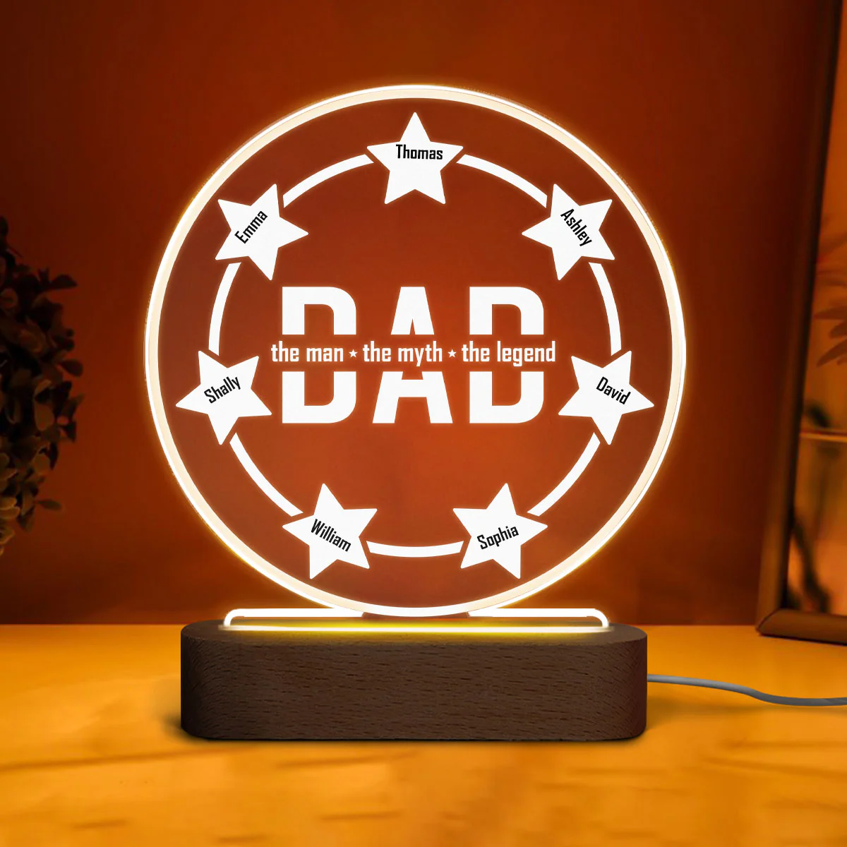 Dad Grandpa Man Myth Legend Personalized Circle Acrylic LED Night Light - Image 3