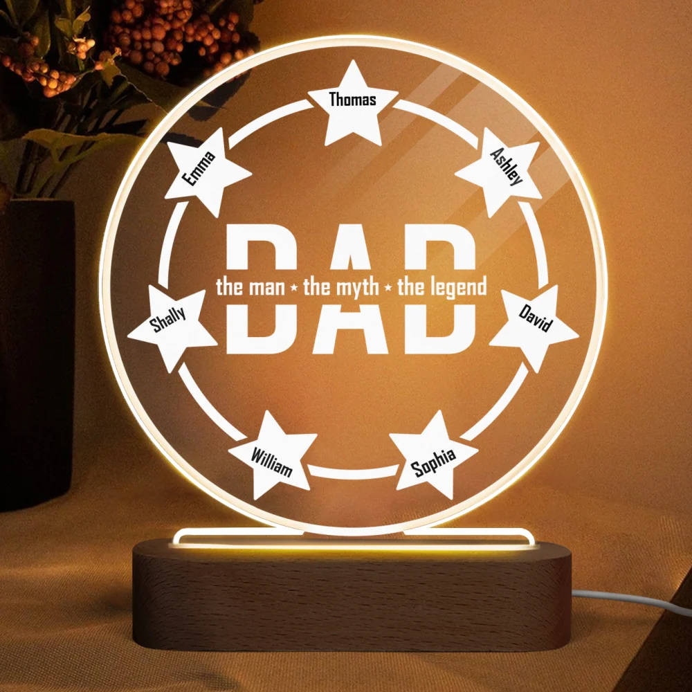 Dad Grandpa Man Myth Legend Personalized Circle Acrylic LED Night Light - Image 4