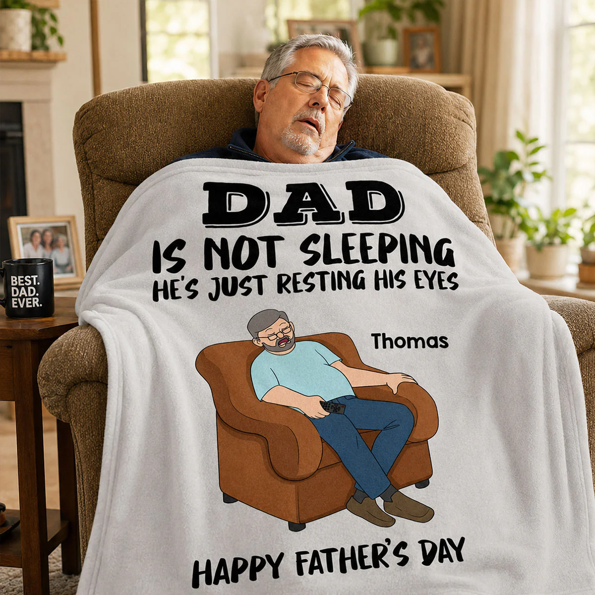 DAD Grandpa Not Sleeping Just Resting His Eyes - Personalized Fleece Blanket - Funny Father's Day Gift For Dad Grandpa - Image 3