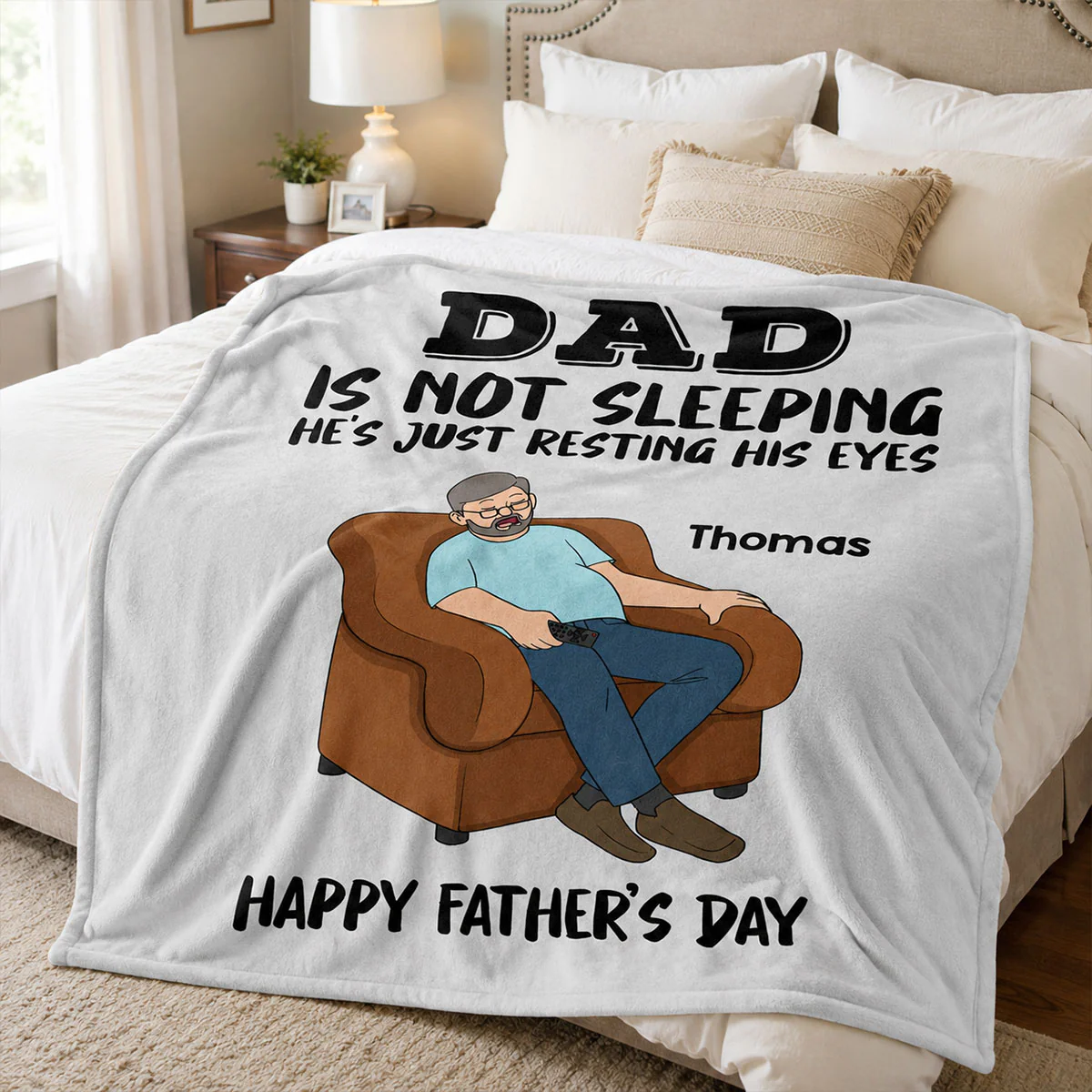 DAD Grandpa Not Sleeping Just Resting His Eyes - Personalized Fleece Blanket - Funny Father's Day Gift For Dad Grandpa - Image 6