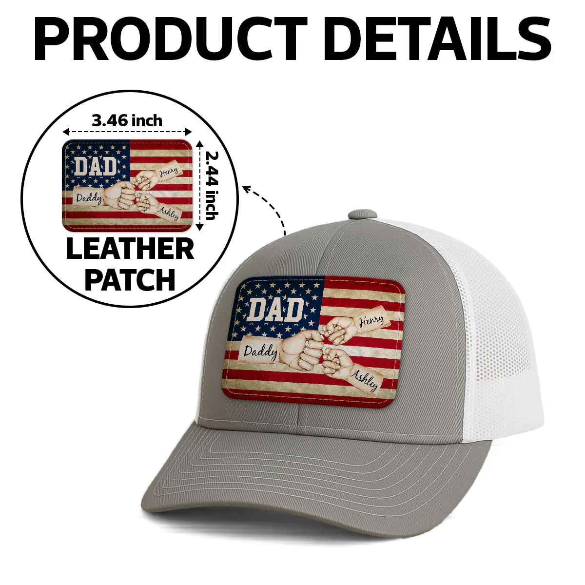 Dad Grandpa Papa Fist Bumps Nation Flag Personalized Leather Patch Hat - Image 11