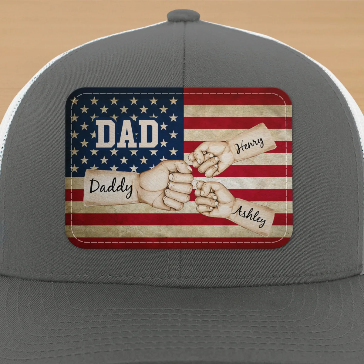 Dad Grandpa Papa Fist Bumps Nation Flag Personalized Leather Patch Hat - Image 14