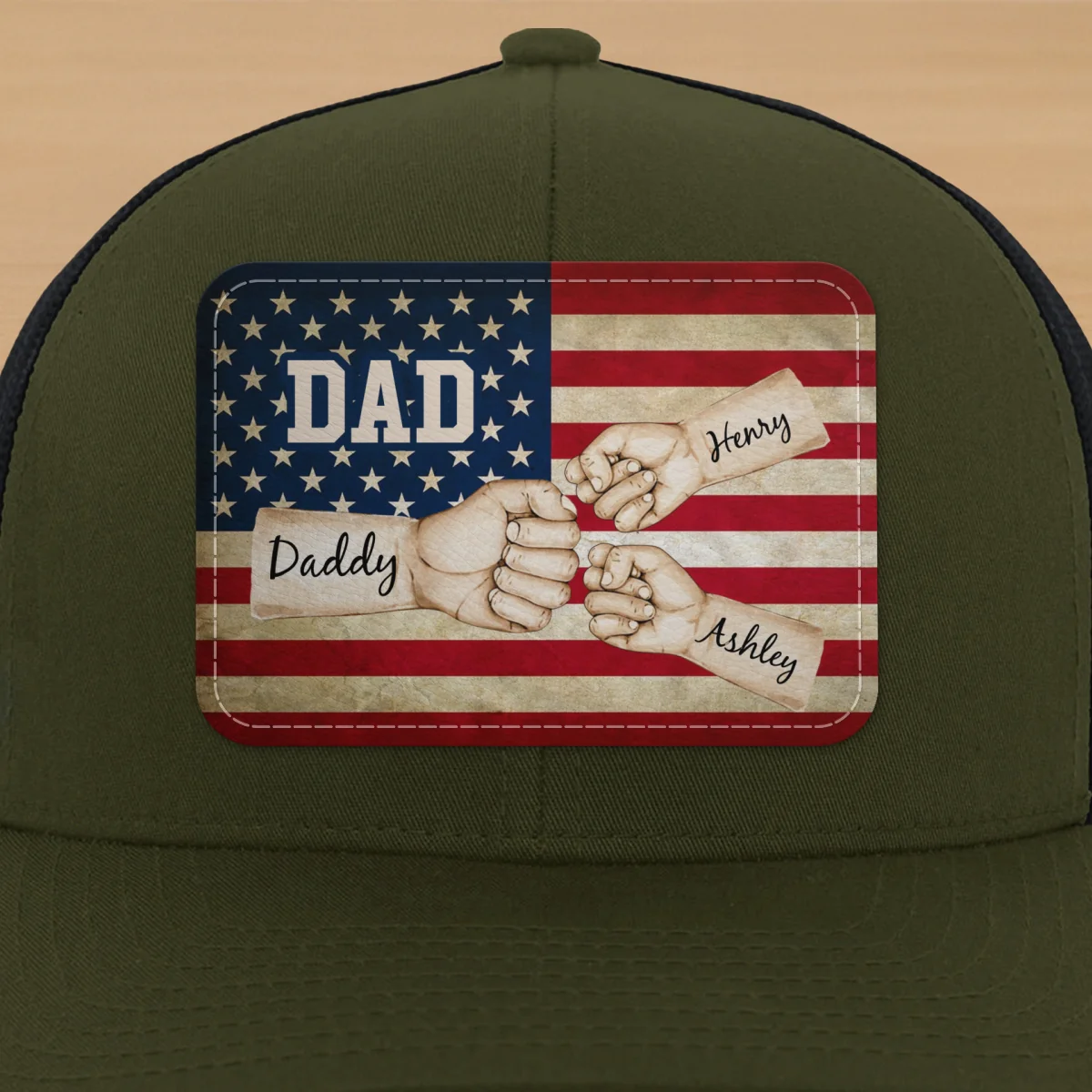 Dad Grandpa Papa Fist Bumps Nation Flag Personalized Leather Patch Hat - Image 15