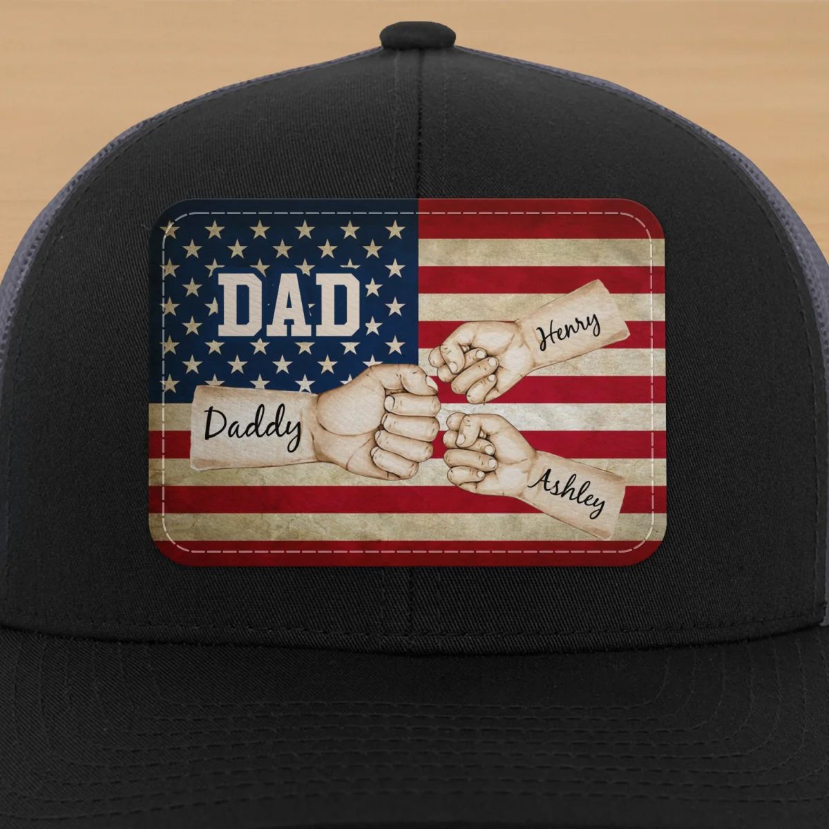 Dad Grandpa Papa Fist Bumps Nation Flag Personalized Leather Patch Hat - Image 16