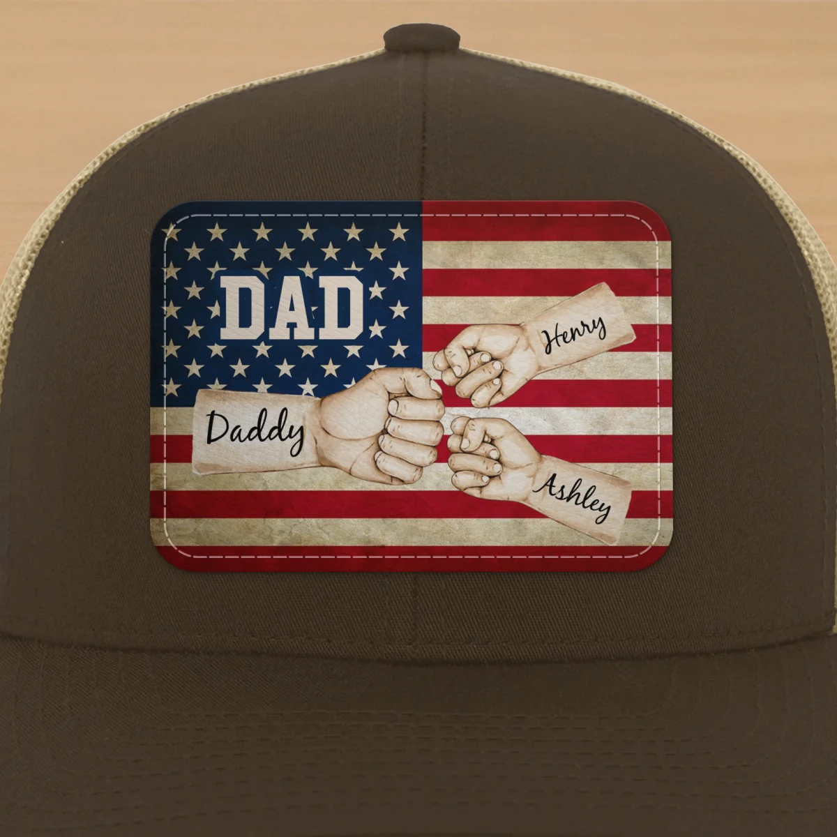 Dad Grandpa Papa Fist Bumps Nation Flag Personalized Leather Patch Hat - Image 17