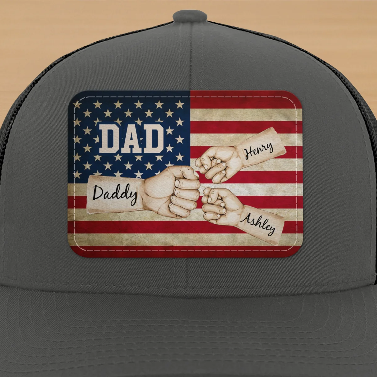 Dad Grandpa Papa Fist Bumps Nation Flag Personalized Leather Patch Hat - Image 18