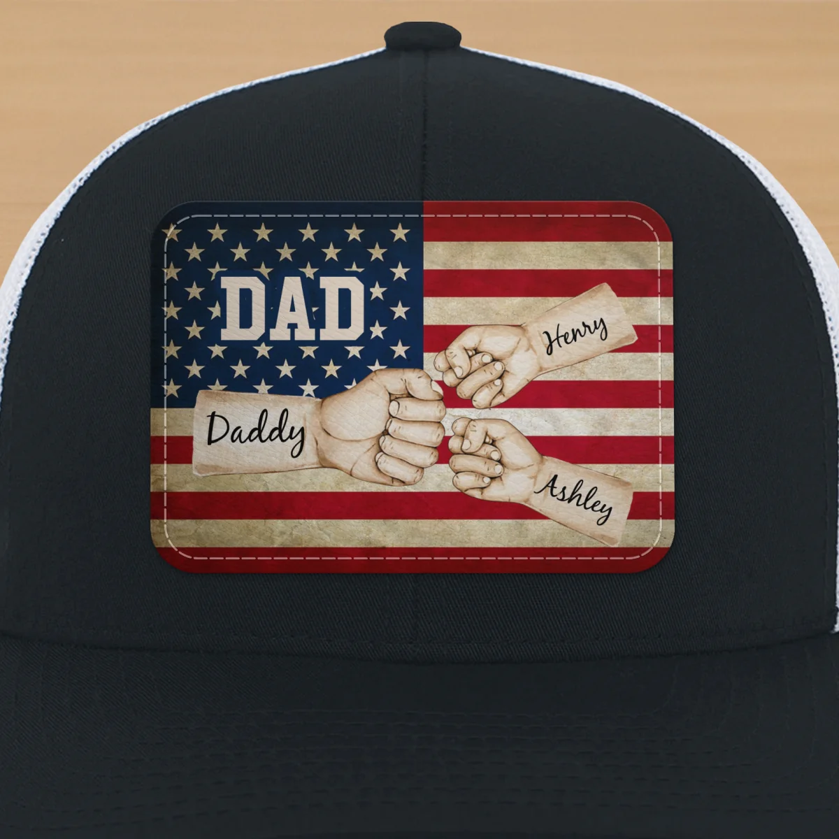 Dad Grandpa Papa Fist Bumps Nation Flag Personalized Leather Patch Hat - Image 19