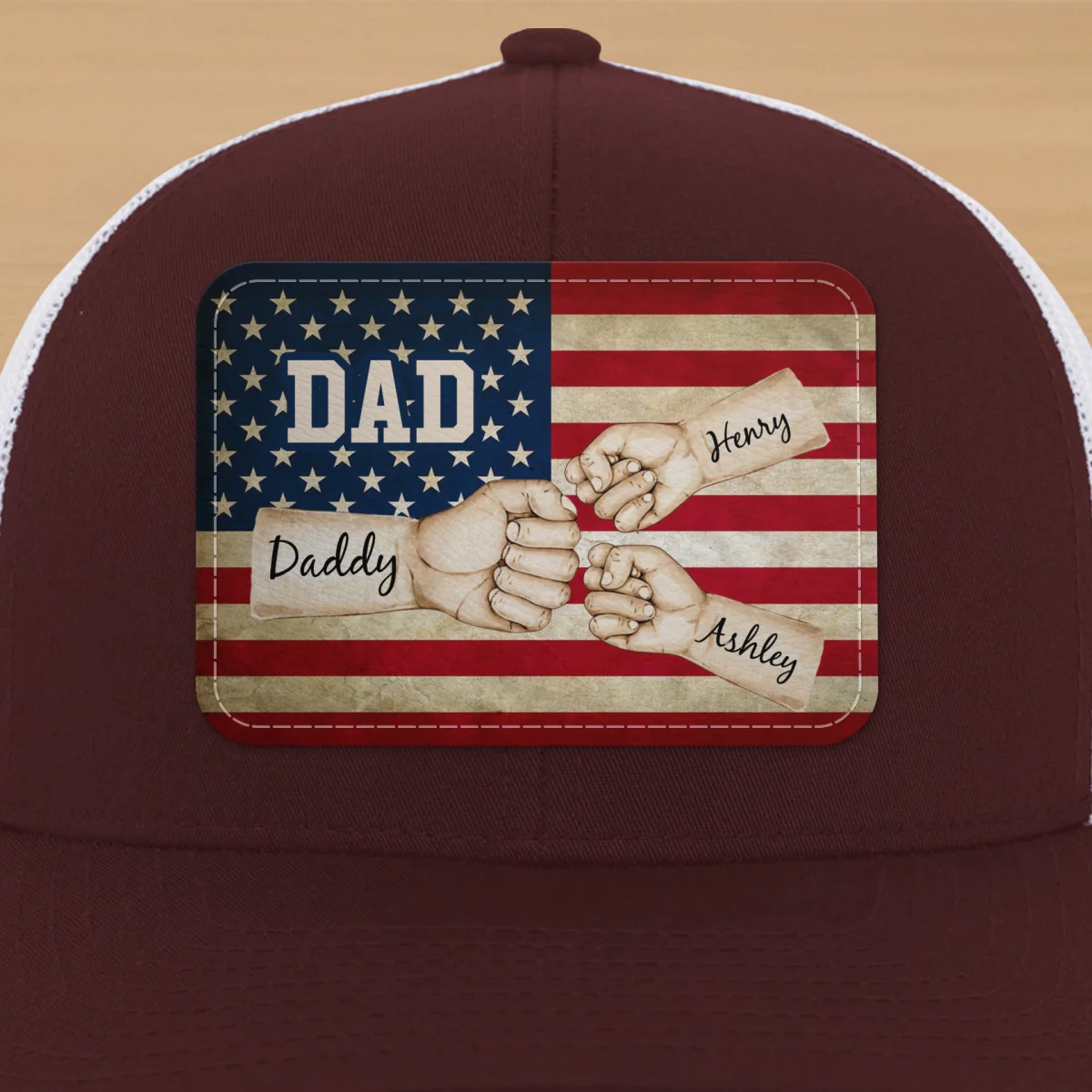 Dad Grandpa Papa Fist Bumps Nation Flag Personalized Leather Patch Hat - Image 21