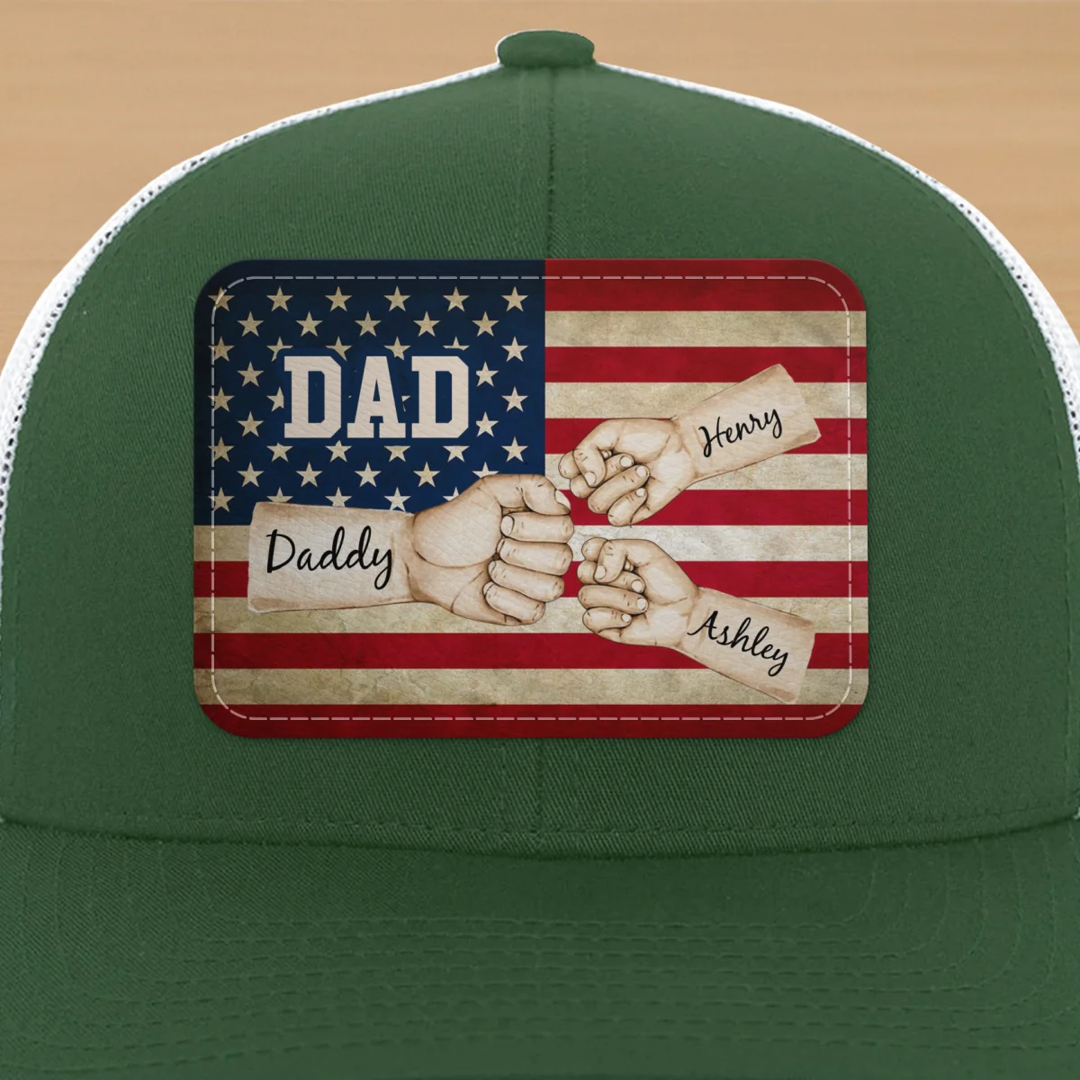 Dad Grandpa Papa Fist Bumps Nation Flag Personalized Leather Patch Hat - Image 22