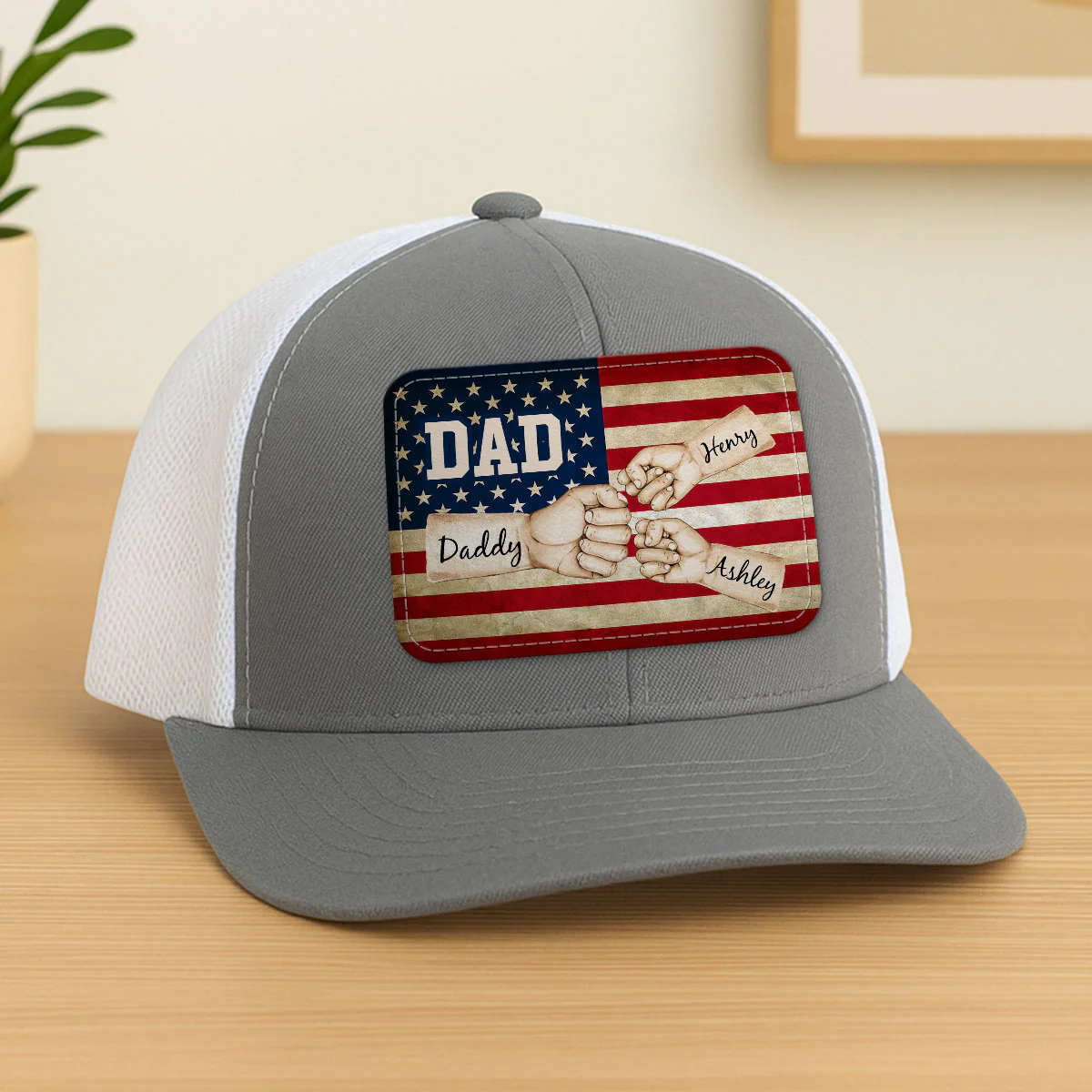 Dad Grandpa Papa Fist Bumps Nation Flag Personalized Leather Patch Hat - Image 3