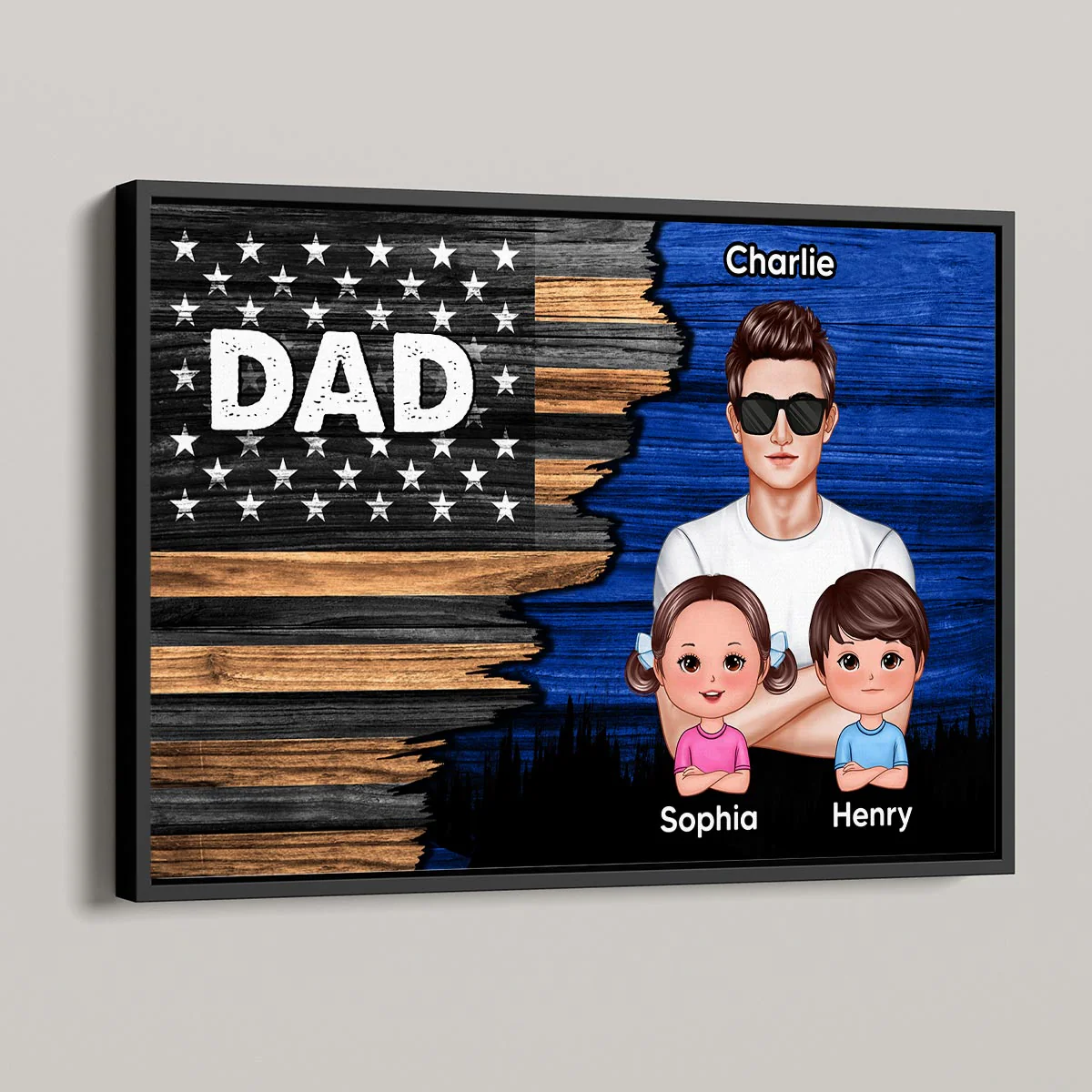 Dad Grandpa Papa Man & Kids Half Nation Flag Personalized Horizontal Poster, Father's Day Gift For Husband Dad Grandpa - Image 4