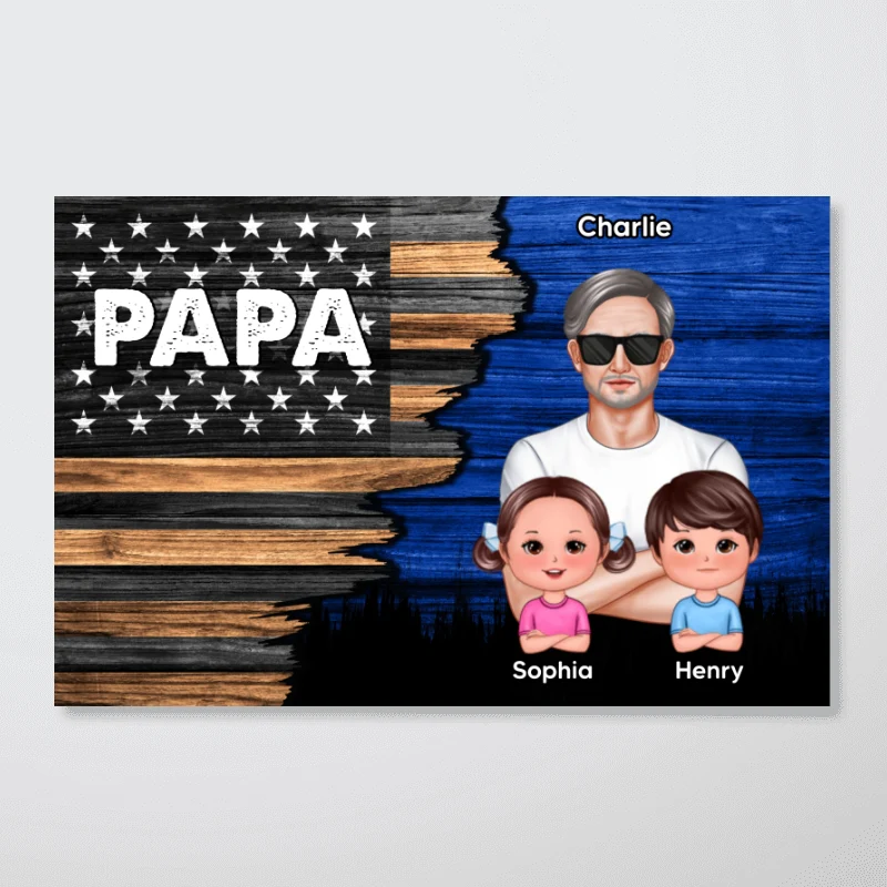 Dad Grandpa Papa Man & Kids Half Nation Flag Personalized Horizontal Poster, Father's Day Gift For Husband Dad Grandpa - Image 6