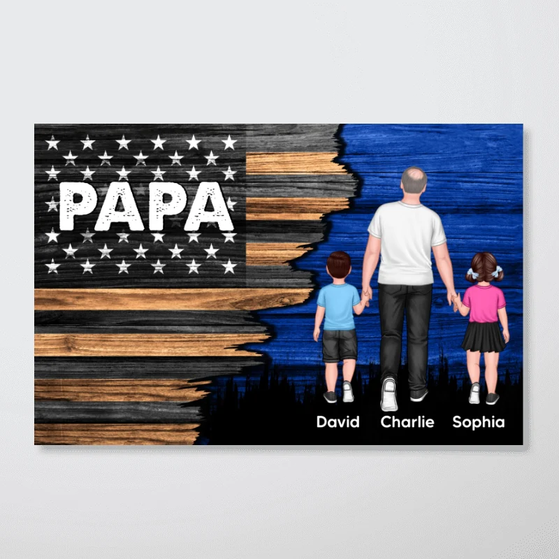 Dad Grandpa Papa Walking With Kids Half Nation Flag Personalized Horizontal Poster, For Dad, For Grandpa, For Husband - Image 15
