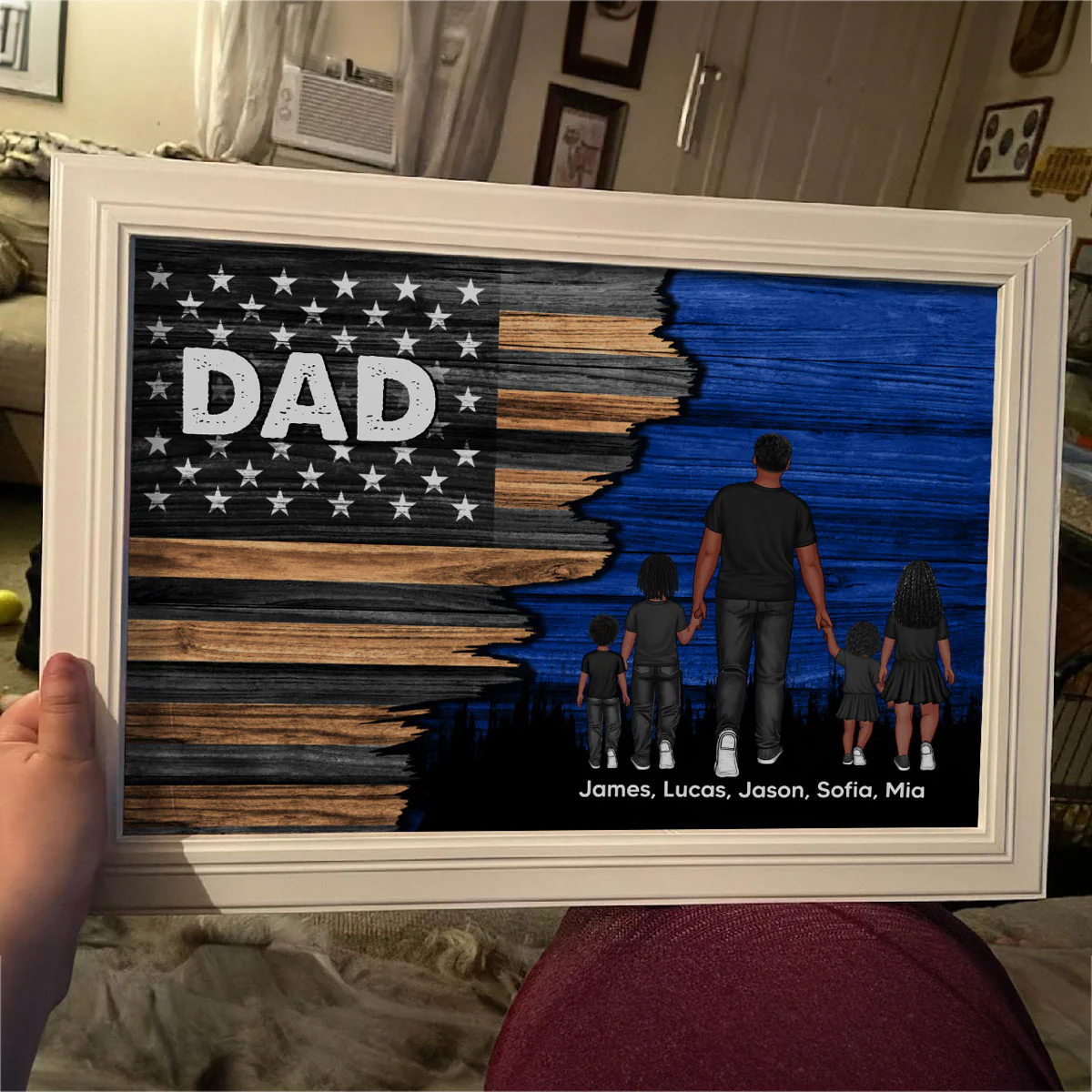 Dad Grandpa Papa Walking With Kids Half Nation Flag Personalized Horizontal Poster, For Dad, For Grandpa, For Husband - Image 8