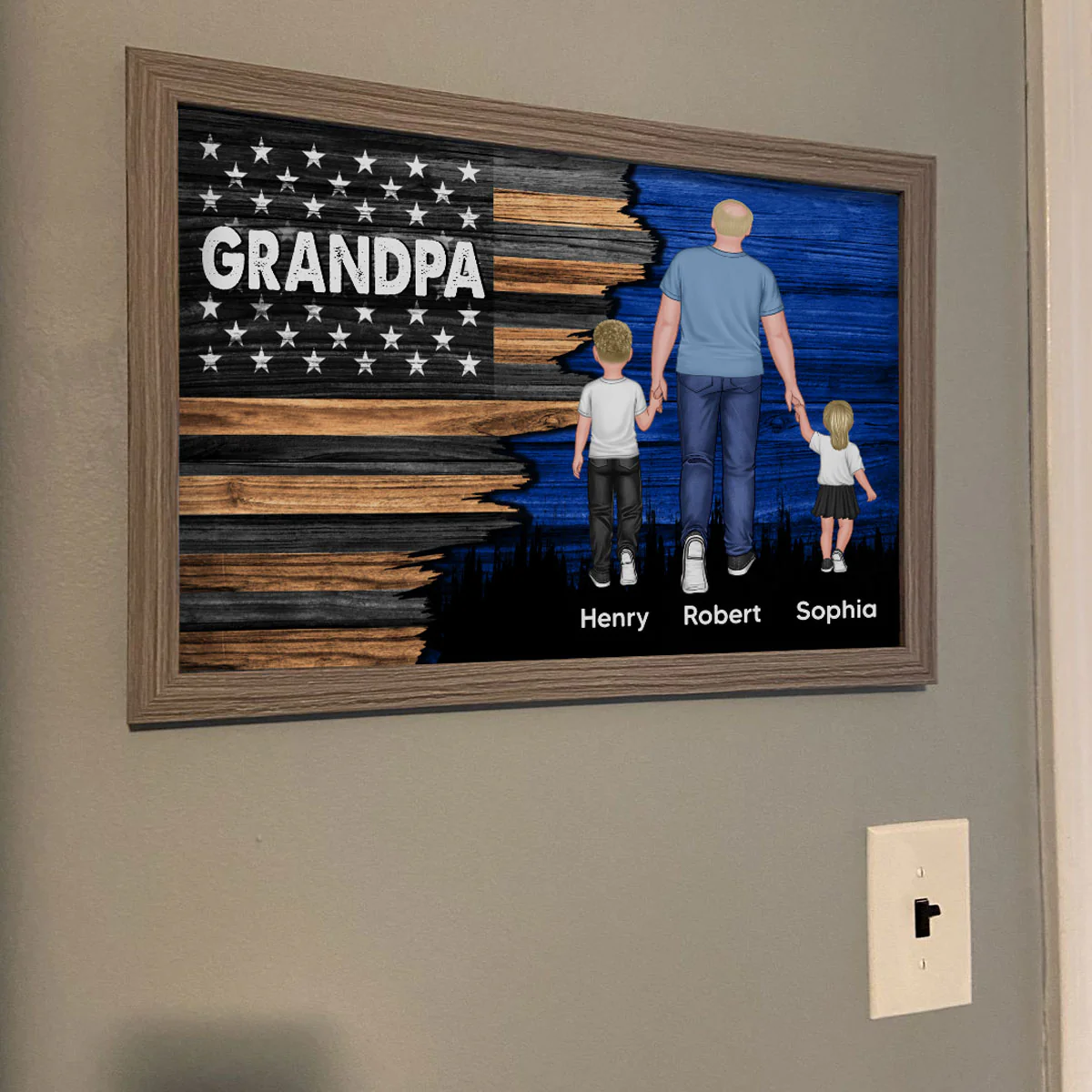 Dad Grandpa Papa Walking With Kids Half Nation Flag Personalized Horizontal Poster, For Dad, For Grandpa, For Husband - Image 9