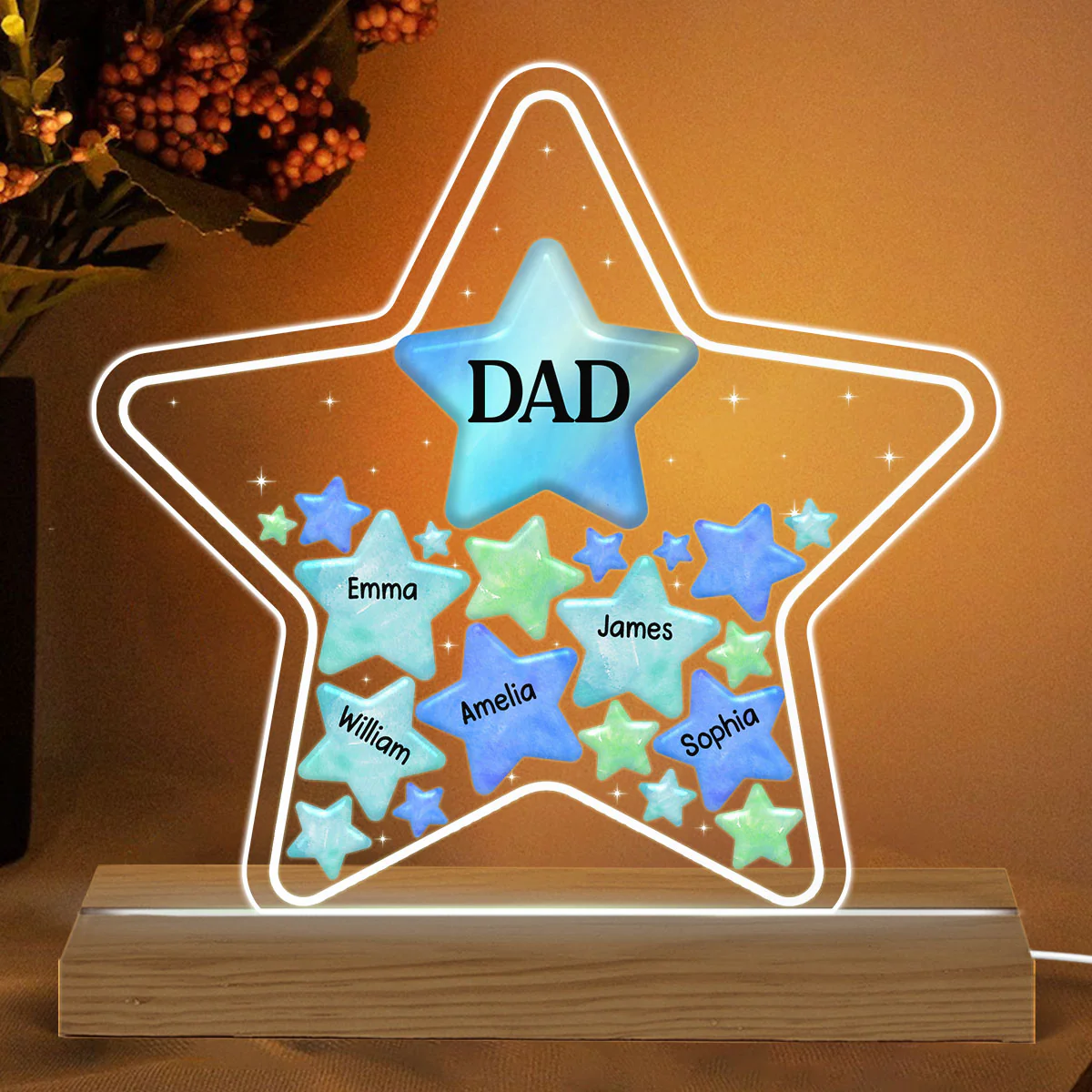 Dad Grandpa Stars In Star Personalized Warm Acrylic Custom Shape LED Night Light - Image 2