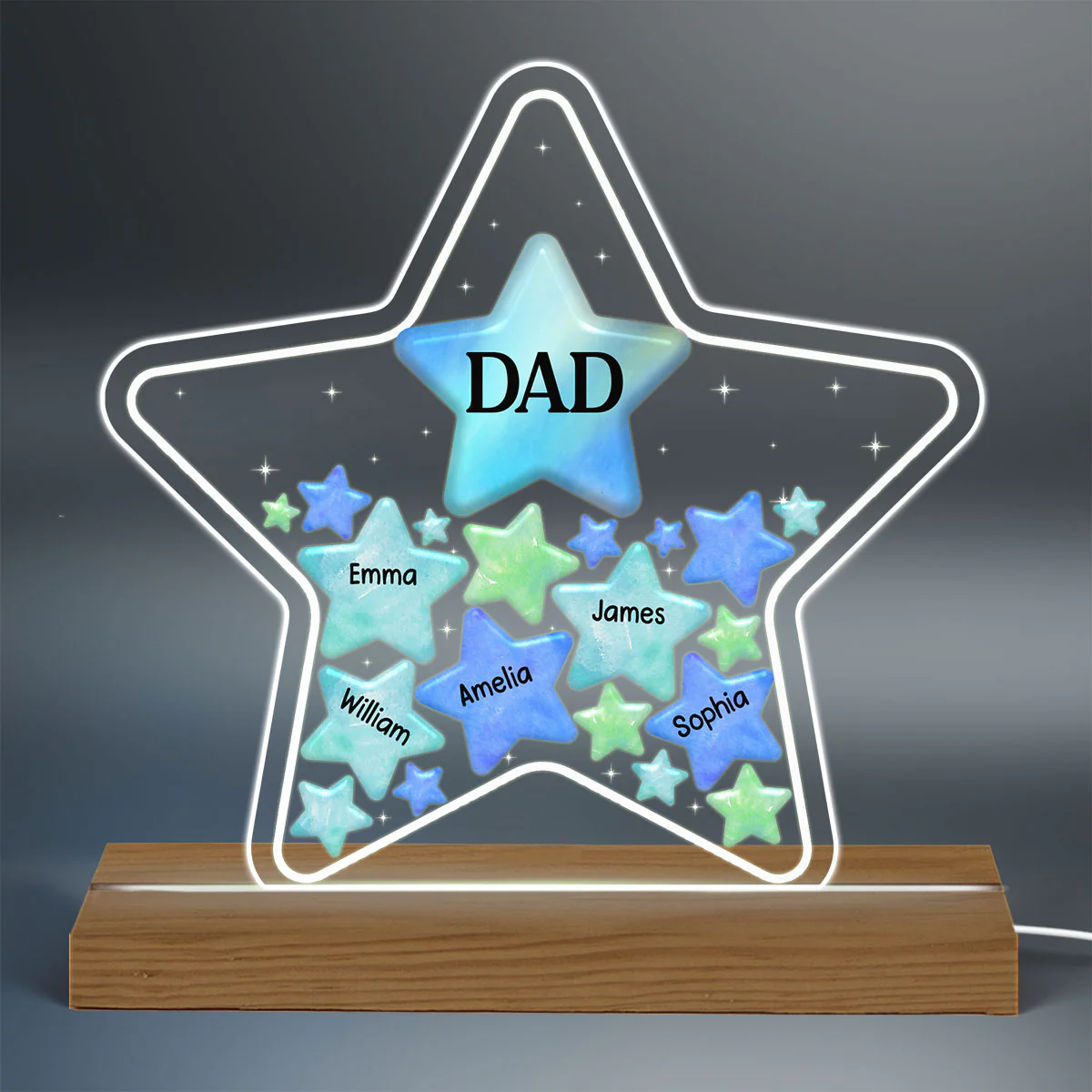 Dad Grandpa Stars In Star Personalized Warm Acrylic Custom Shape LED Night Light - Image 3