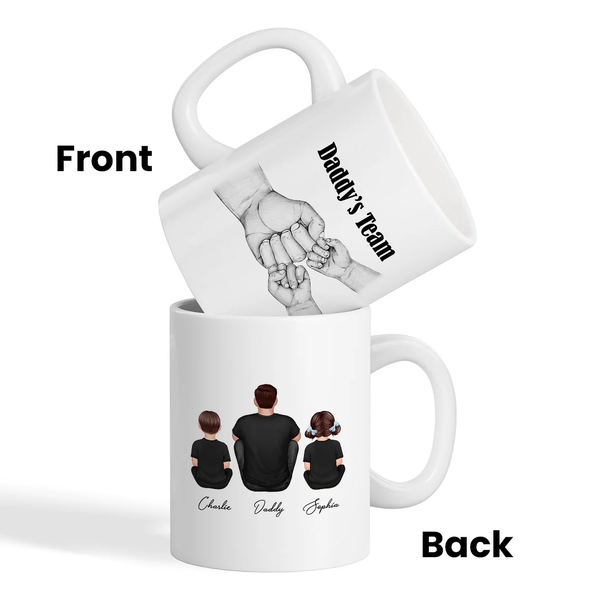 Dad Grandpa Team Fist Bump Sitting Back View Personalized Mug, Unique Father's Day Gift for Dad, Gift for Husband - Image 3