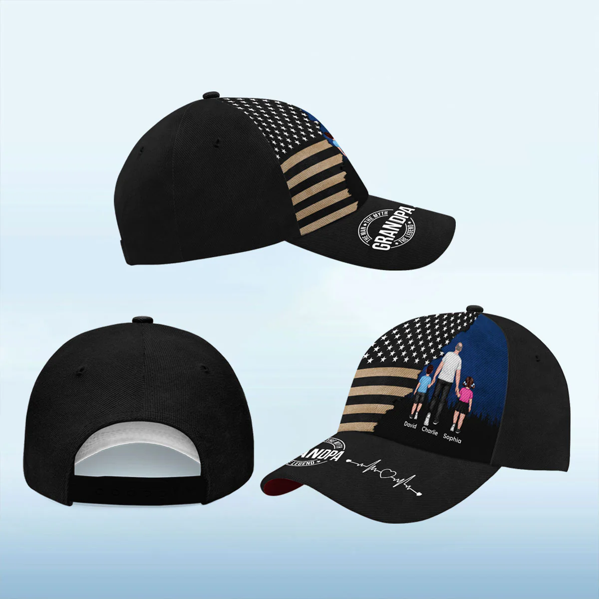 Man Walking With Kids, Nation Flag Personalized Classic Cap, 4th Of July Gift - Image 4