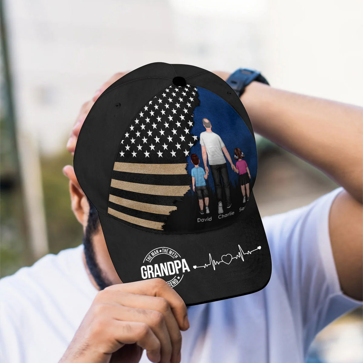 Man Walking With Kids, Nation Flag Personalized Classic Cap, 4th Of July Gift - Image 5