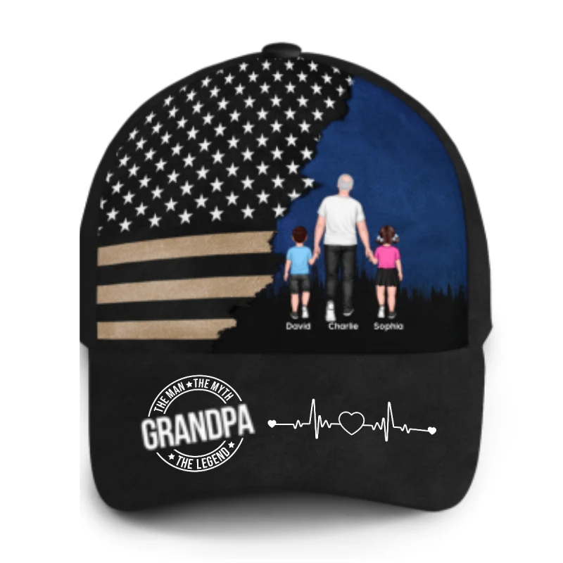 Man Walking With Kids, Nation Flag Personalized Classic Cap, 4th Of July Gift - Image 7