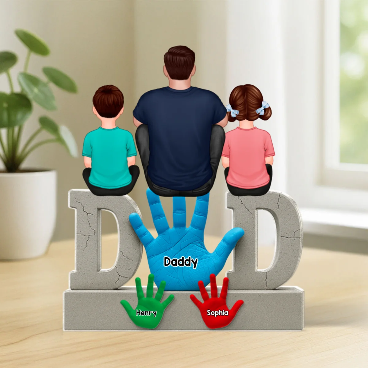 Dad Handprints Dad And Kids Sitting On Text Personalized Acrylic Block Plaque - Image 7