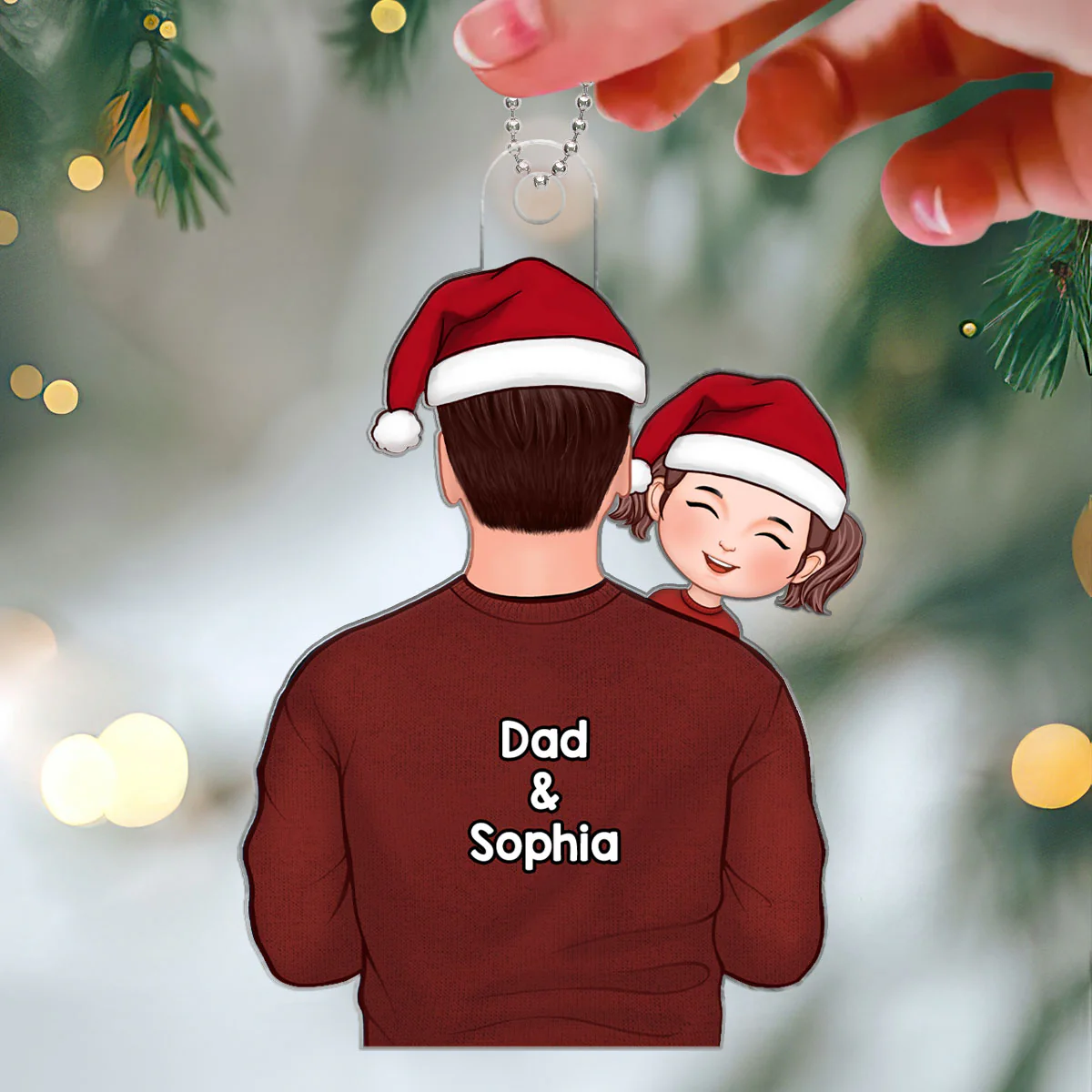 Dad Holding Kids Back View Christmas Gift For Him Personalized Acrylic Ornament - Image 3
