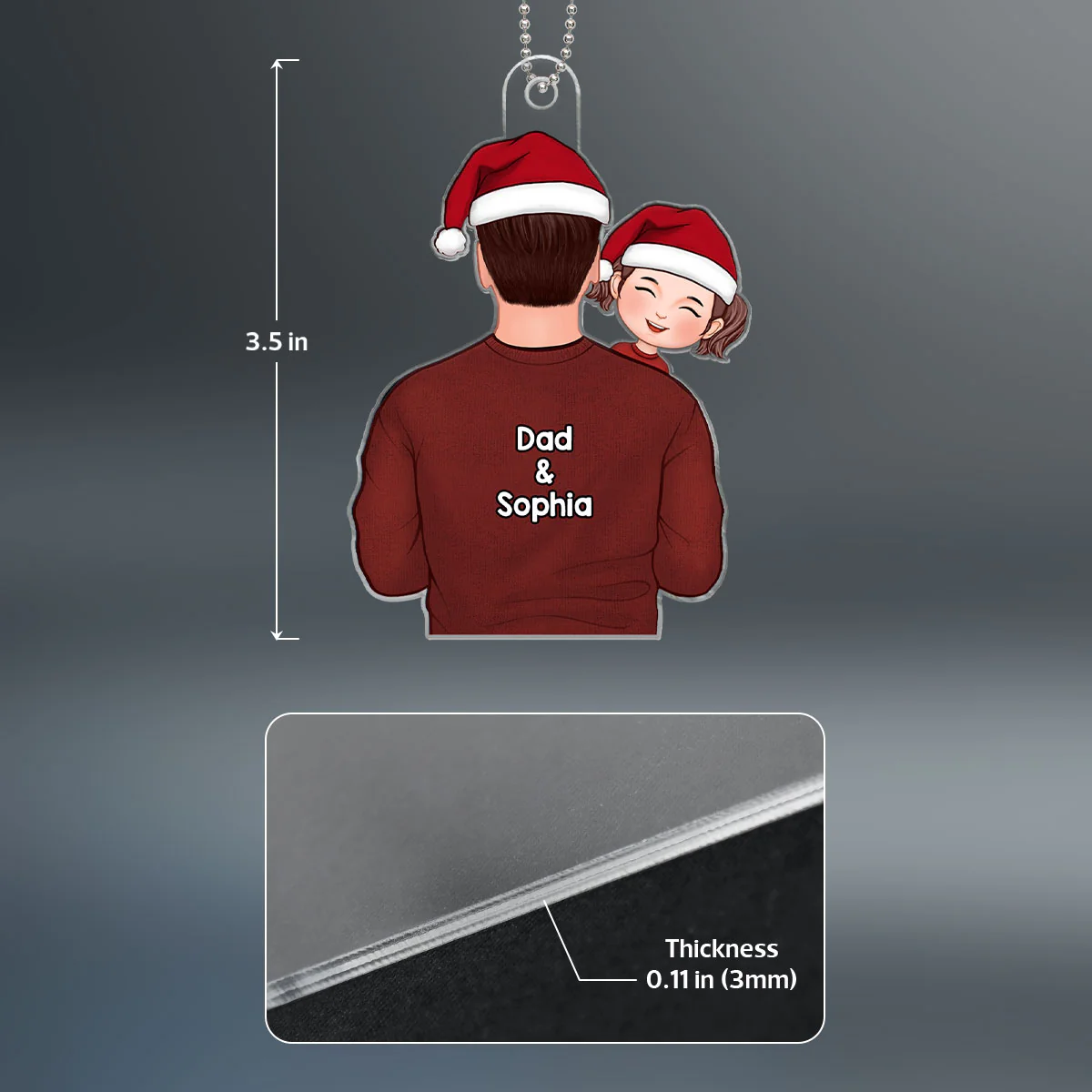 Dad Holding Kids Back View Christmas Gift For Him Personalized Acrylic Ornament - Image 4