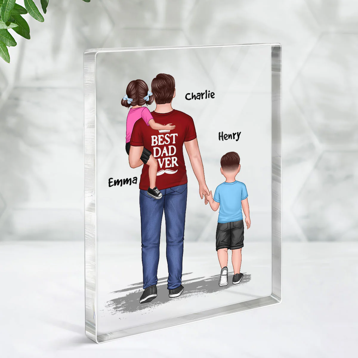 Dad Holding Kids Back View Personalized Vertical Recangle Acrylic Block Plaque - Image 3
