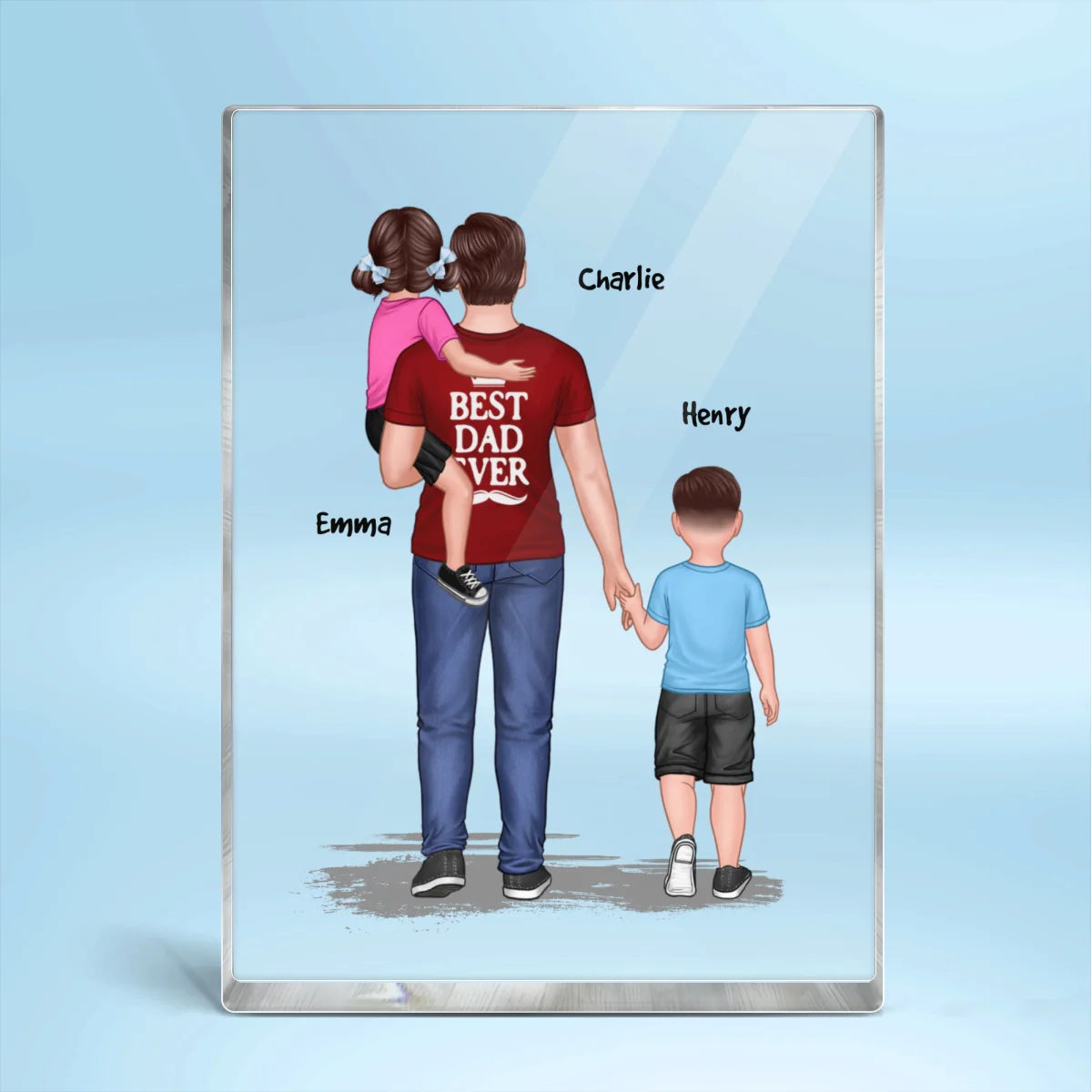 Dad Holding Kids Back View Personalized Vertical Recangle Acrylic Block Plaque - Image 4