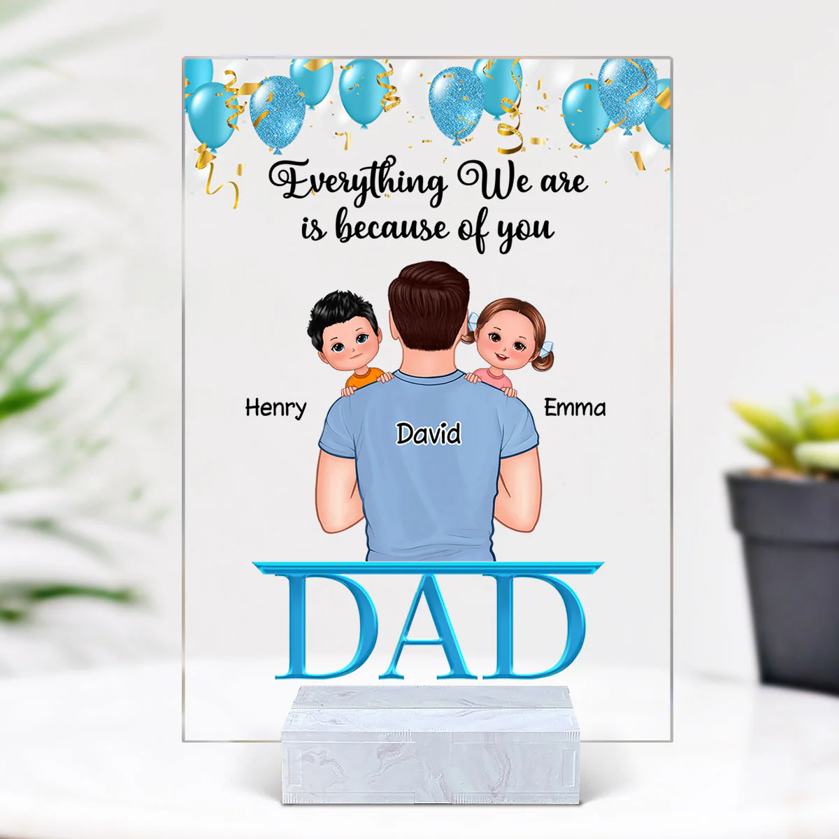 Dad Holding Kids Happy Father‘s Day Personalized Acrylic Plaque