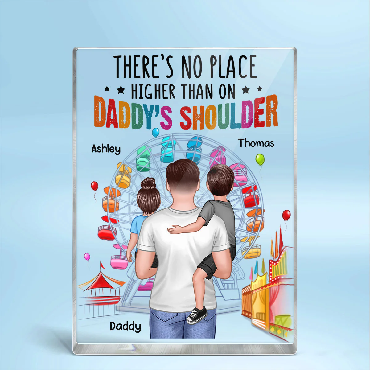 Dad Holding Kids In The Park Personalized Rectangle Acrylic Block Plaque - Image 2