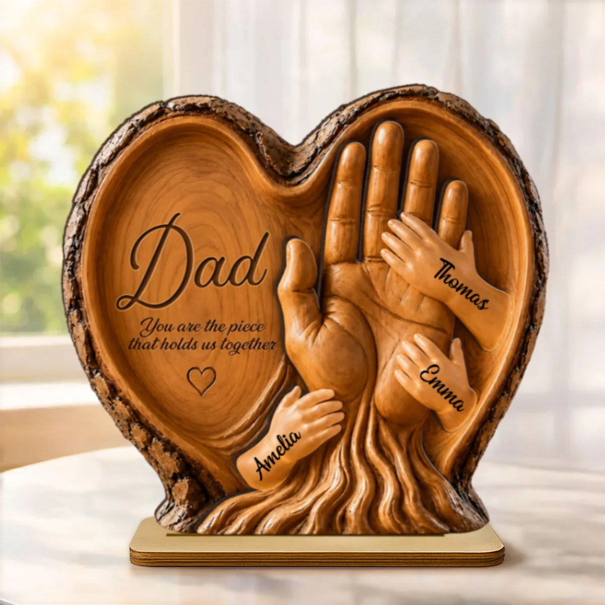 Dad Holds Kids Hands - Personalized 2-Layered Wooden Plaque - Heartfelt Gift For Dad, Husband - Image 11