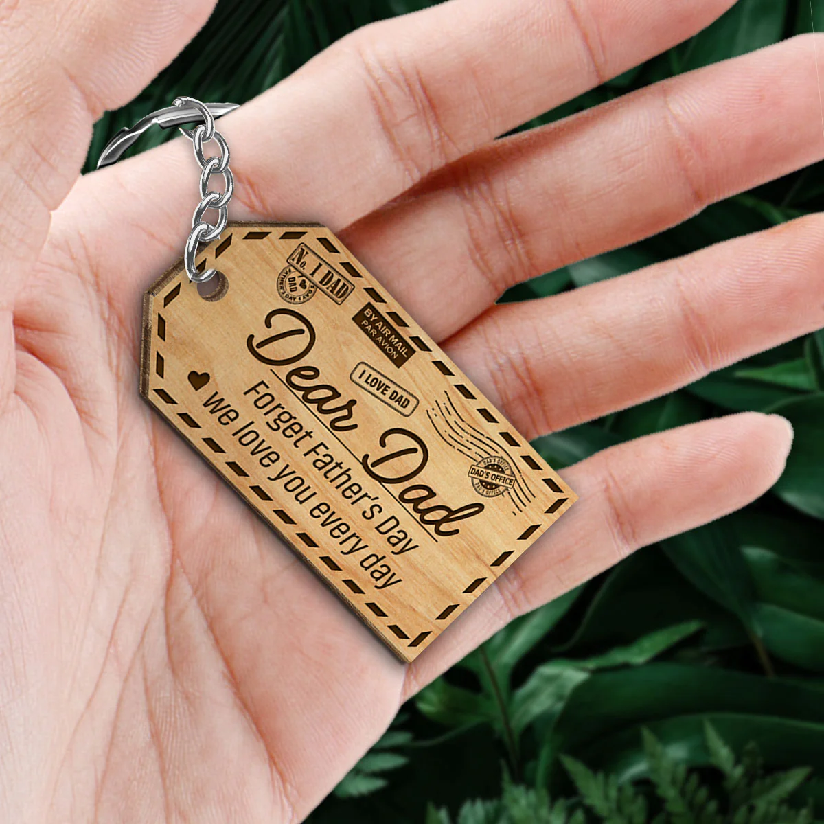 Dad Kids Dogs Cats Back View Envelope Personalized Wooden Keychain - Image 2
