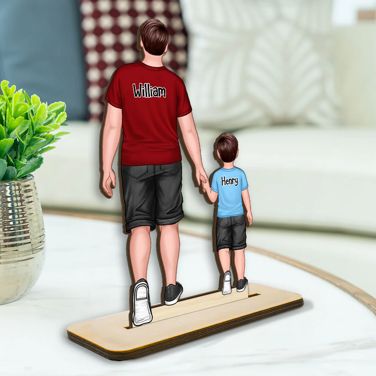 Dad & Kids Walking Back View Gift For Dad Personalized Standing Wooden Plaque - Image 3
